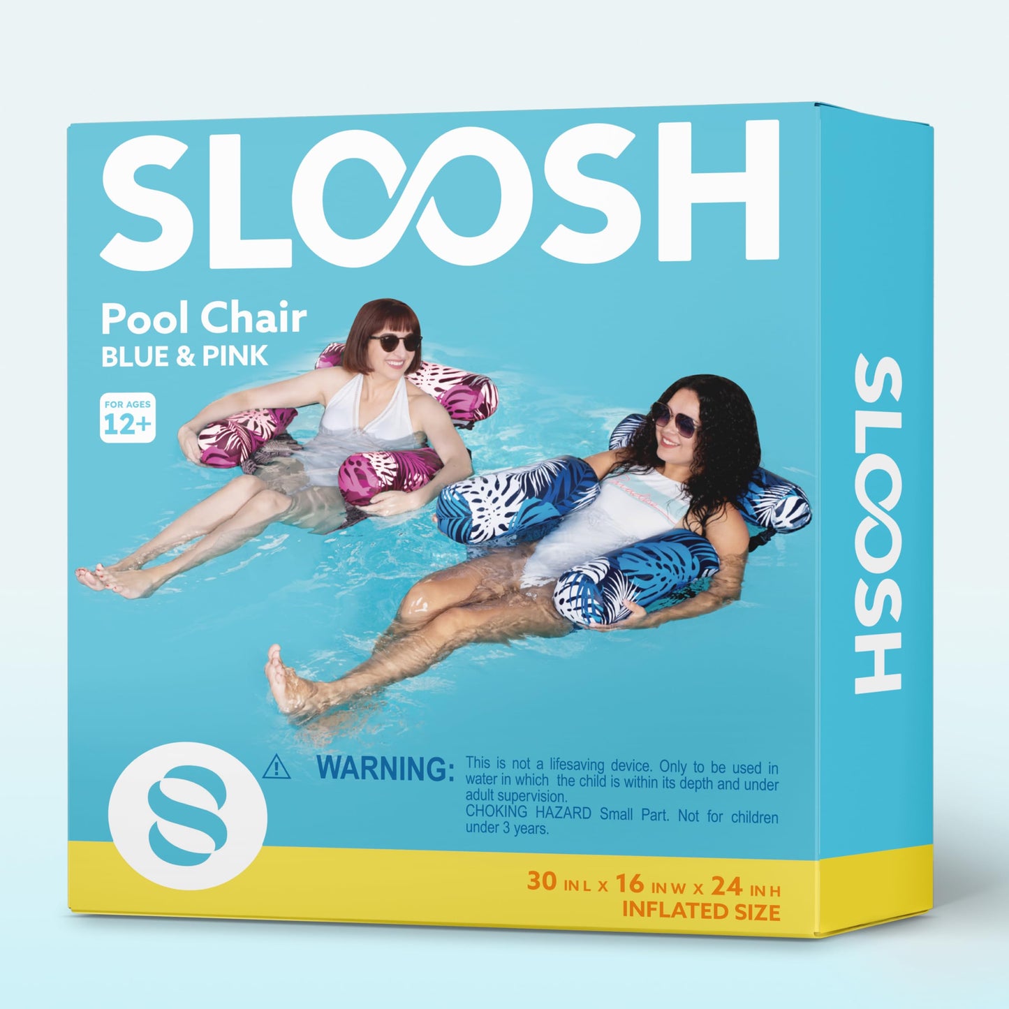 SLOOSH Inflatable Pool Floats Adult,2 Packs Floating Lounge Chairs,Blow up Pool Noodles for Adult Heavy Duty,Floating Chair for Party Summer Water Beach Lake Fun,Tropical Leaves-Pink,Blue