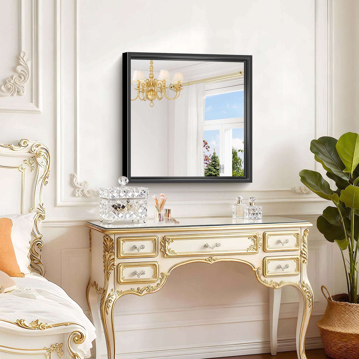 CIVENO 24x24 Square Black Mirror, Bathroom Mirrors for Over Sink 0.6" Thickened Deep Frame, Brushed Black Rectangle Mirrors for Wall, Shatterproof Tempered Glass, Antirust, Horizontally or Vertically