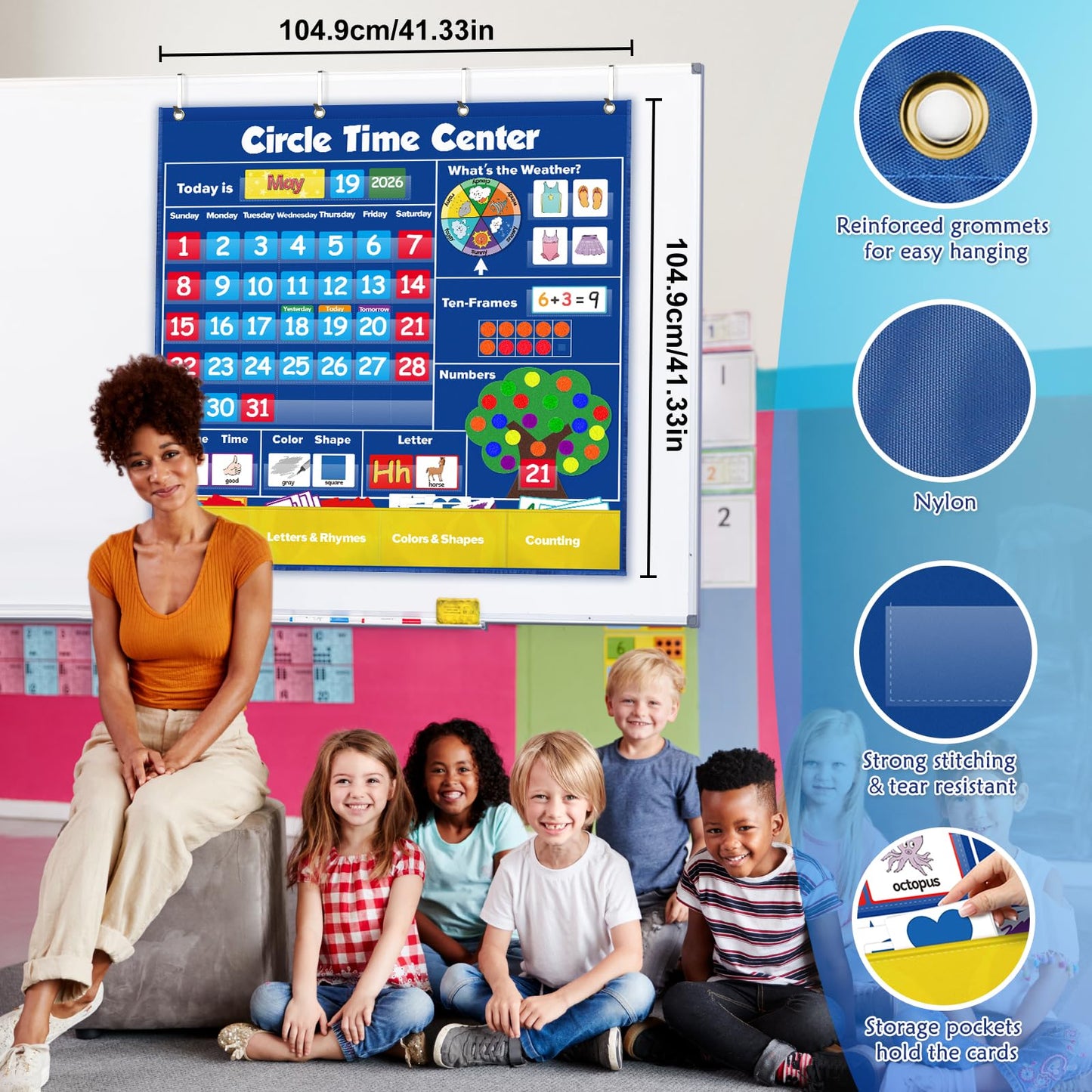 Torlam Circle Time Learning Center, Kindergarten Preschool Classroom Must Haves, Kids Calendar Pocket Chart Color Season Counting Letter Ten-Frame Set Weather Chart, Toddler Learning Activities