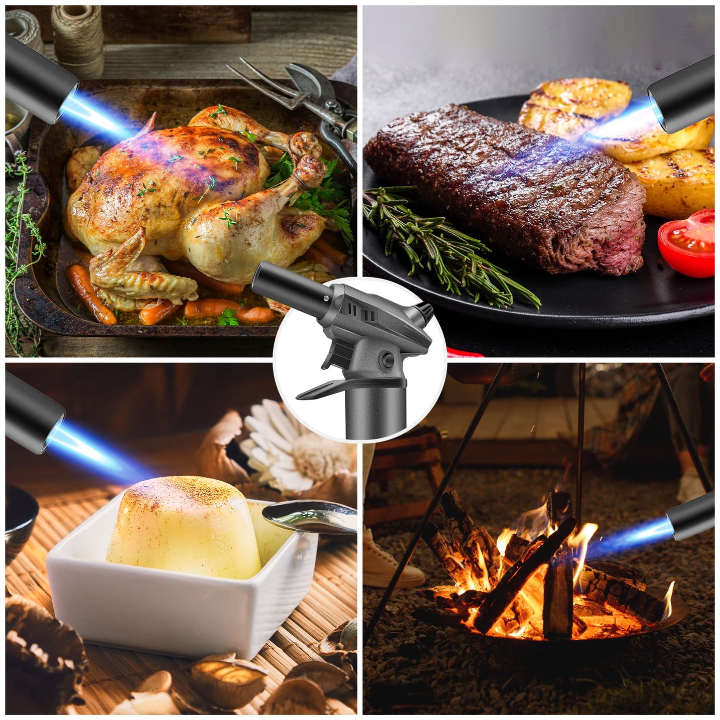 Peaks Comforts Butane Torch Blow Torch Creme Brulee Torch Refillable Butane Torch Lighter Kitchen Torch Cooking Torch for Food Baking Crafts BBQ Creme Brule(Safety Lock & Adjustable Flame)