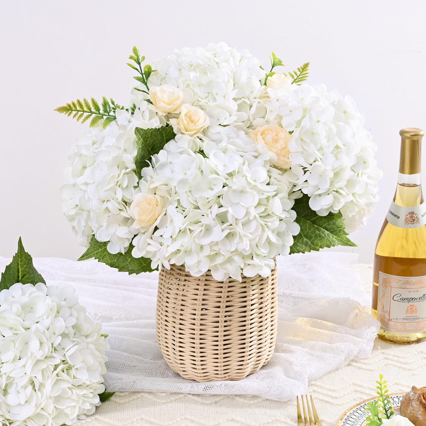 Yastouay 6 Pcs Real Touch Hydrangea Artificial Flowers, 21" White Full Faux Hydrangea Flowers Latex Fake Flowers for Home Decor Party Floral Arrangements Wedding Bouquets Centerpieces Outdoor Decor