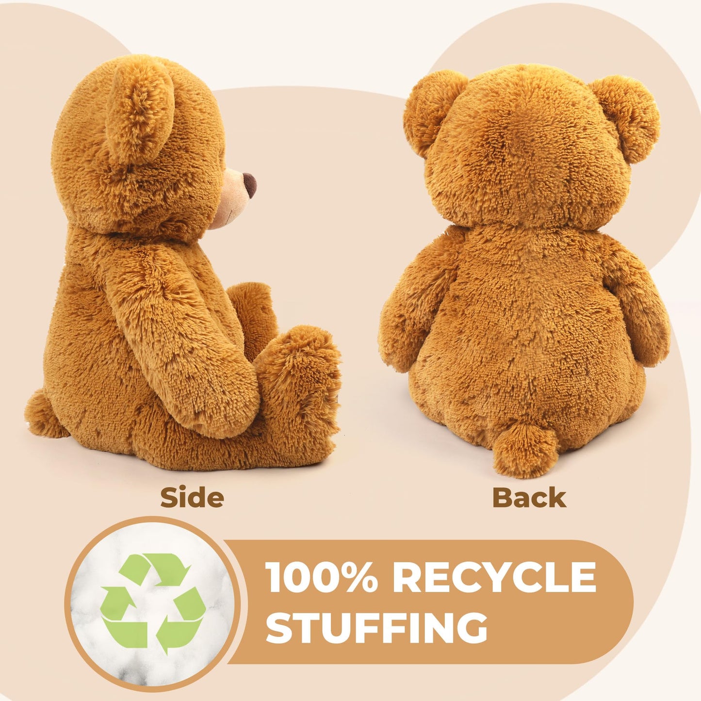 LotFancy 20 inch Teddy Bear Stuffed Animals, Soft Cuddly Plush Bear, Cute Stuffed Animals Toy with Footprints, Gifts for Kids Baby Toddlers on Baby Shower, Birthday, Easter, Tan Color