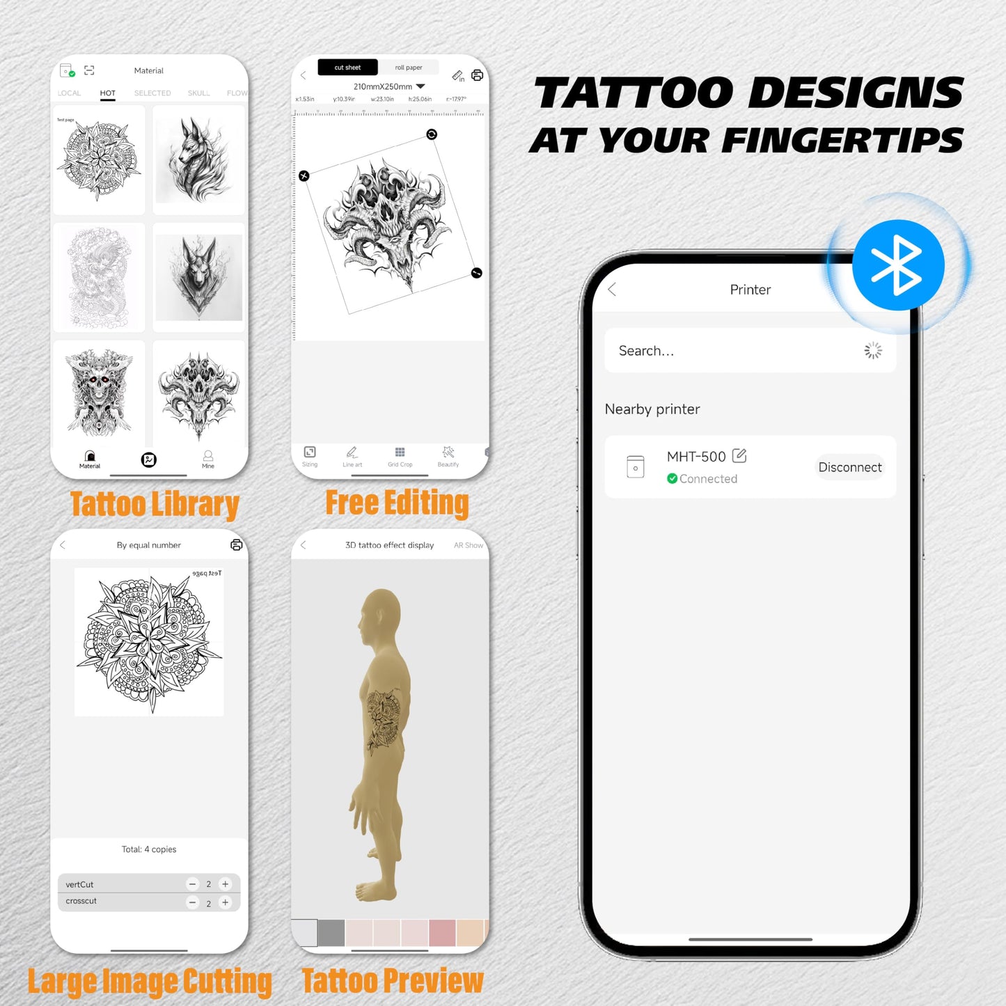 Neebol Tattoo Stencil Printer with LED Screen, Wireless Tattoo Printer Machine, 10pcs Stencil Paper, Bluetooth Portable Tattoo Machine for Artists & Beginners, Compatible with Smartphone & PC