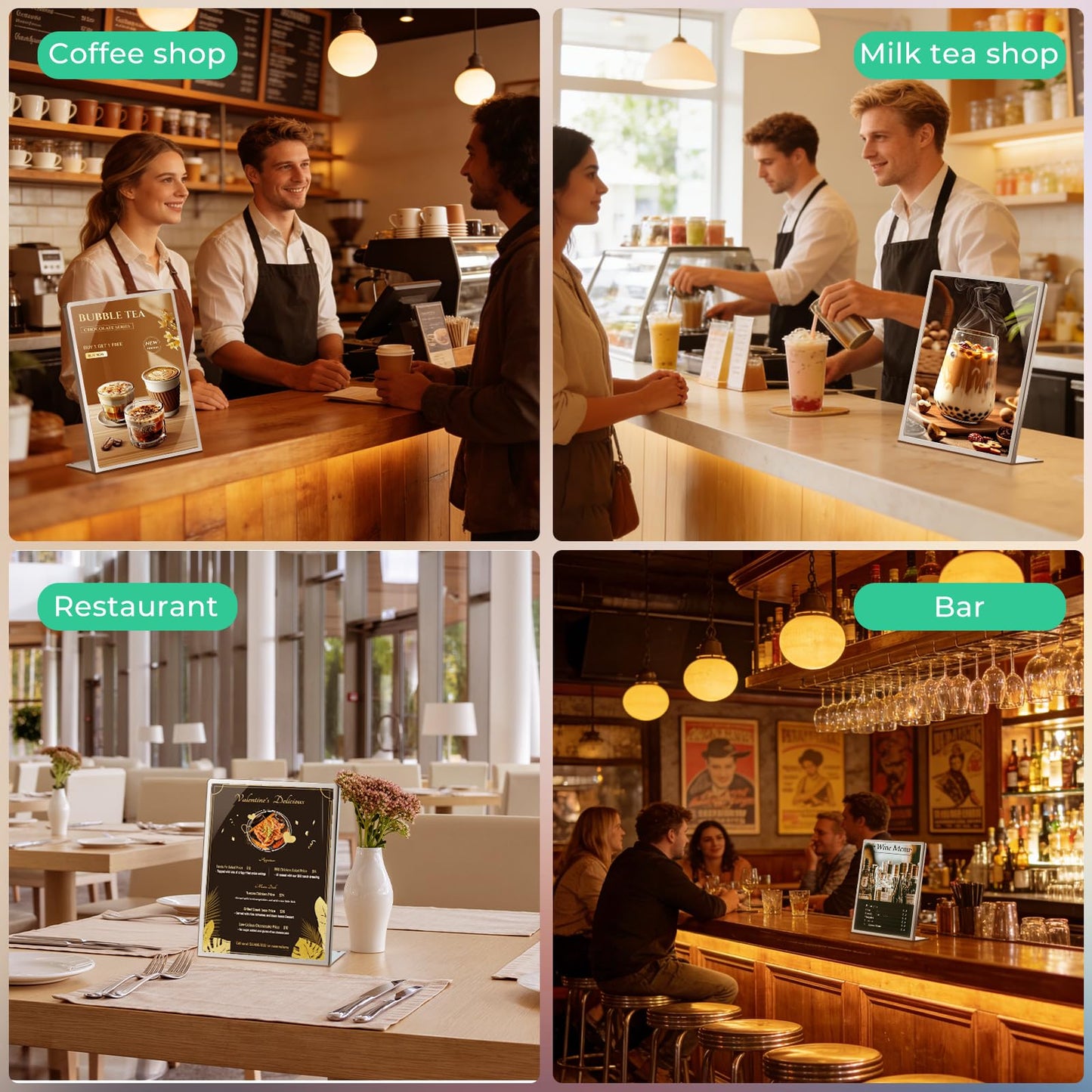 PUEGA 2pack 8.5"x11" Metal Tabletop Sign Holder with Stainless Steel Frame Menu Board Poster Display Stand for Office Store Restaurant Hotels
