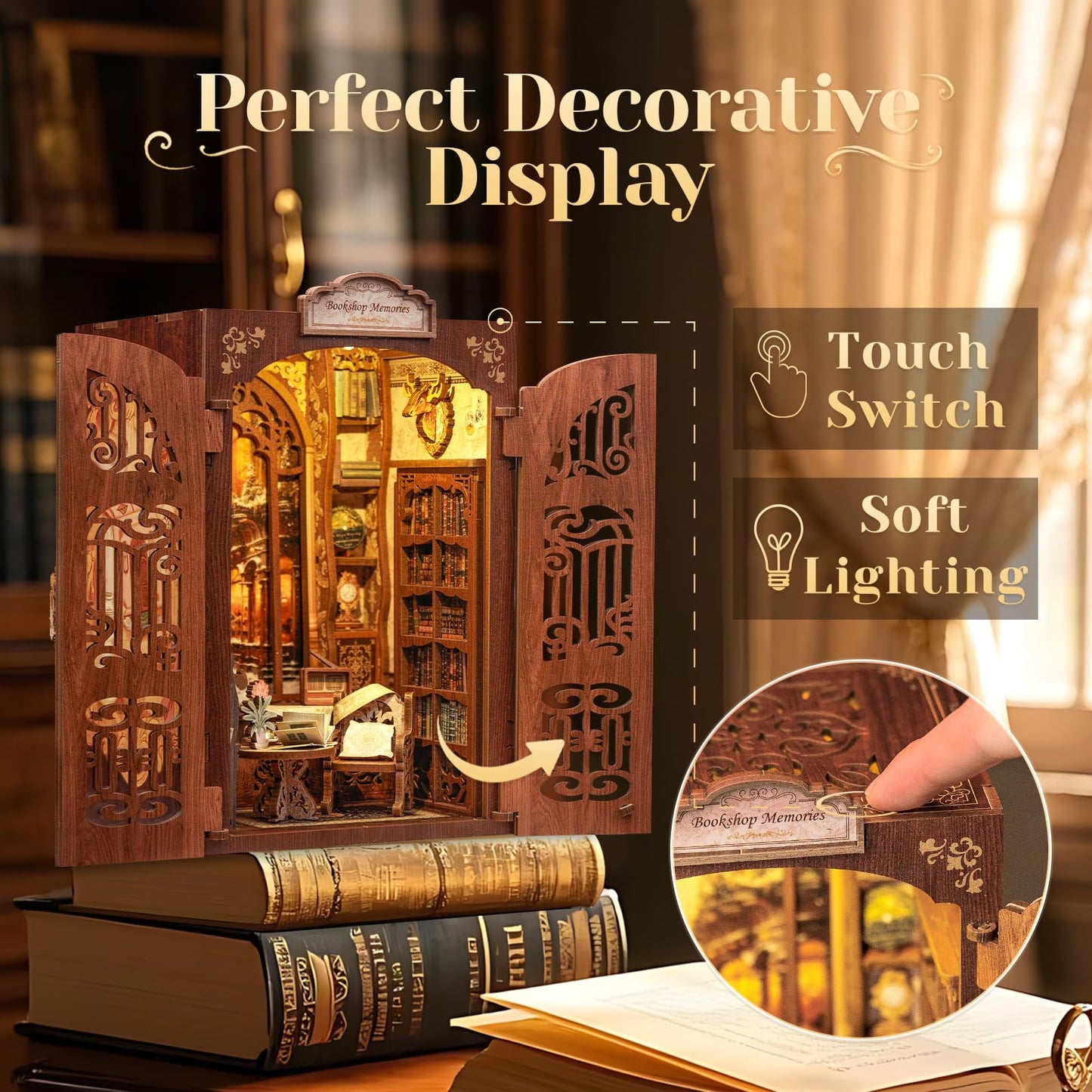 CUTEBEE Book Nook Kit, DIY Miniature House Kits for Adult and Teens, Bookend Diorama with LED, 3D Wooden Puzzle, Mini Booknook Bookshelf Insert Decor, Crafts Hobbies Gifts for Adults（Owl Bookstore