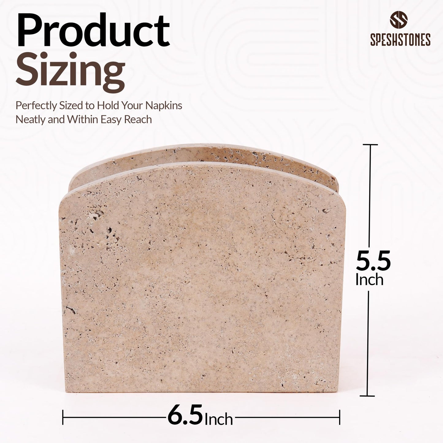 SPESHSTONES Marble Napkin Holder 6.5 Inch Handmade Travertine Napkin Holder for Table - Stone Paper Napkins Organizer for Kitchen Countertop & Bathroom Decor