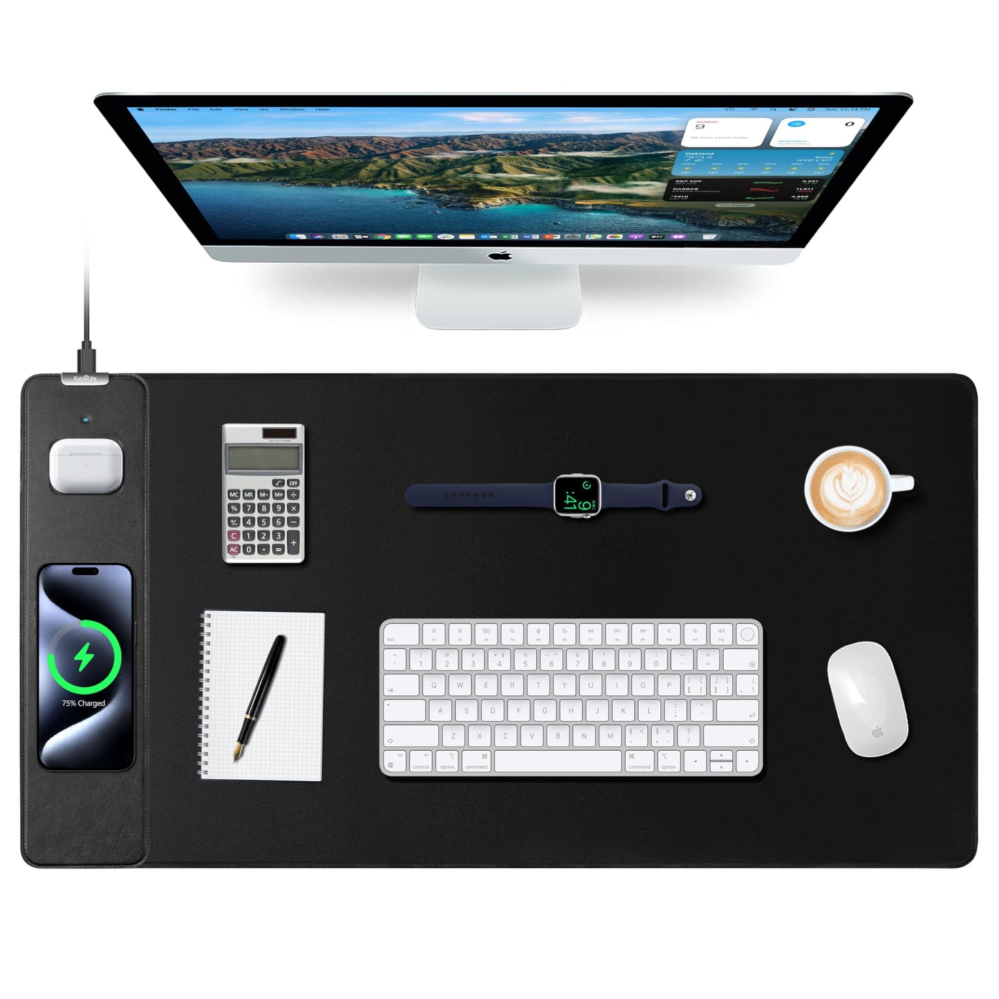 Mouse Pad with Wireless Charging, Gaming Mouse Pad with Ultra-Smooth Surface, Large XXL Desk Mat, Non-Slip Mouse Mat, Waterproof Computer Keyboard Pad for Gaming, Desk, Office, PC, 800x400x4MM, Black