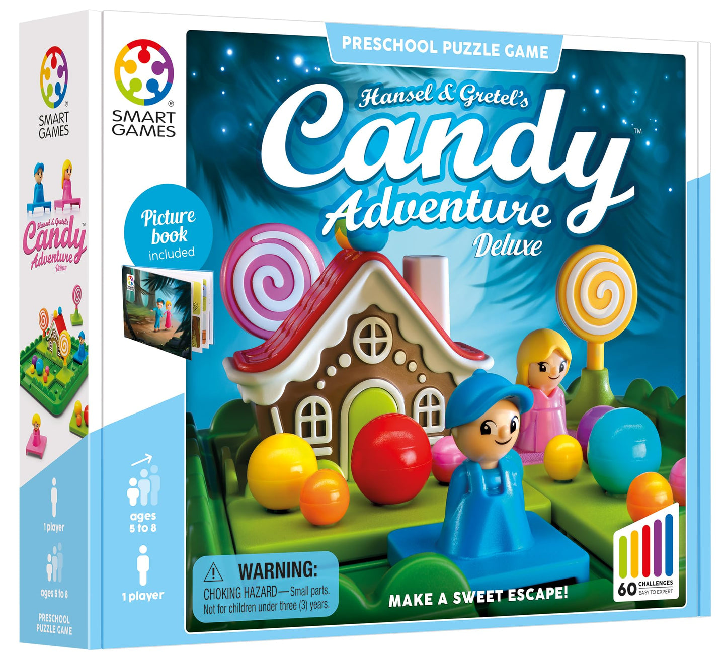 SmartGames Hansel & Gretel’s Candy Adventure – Preschool Logic Game with 48 Challenges, STEM Puzzle Toy for Ages 4–7, Single Player Brain Game with Fairy Tale Theme