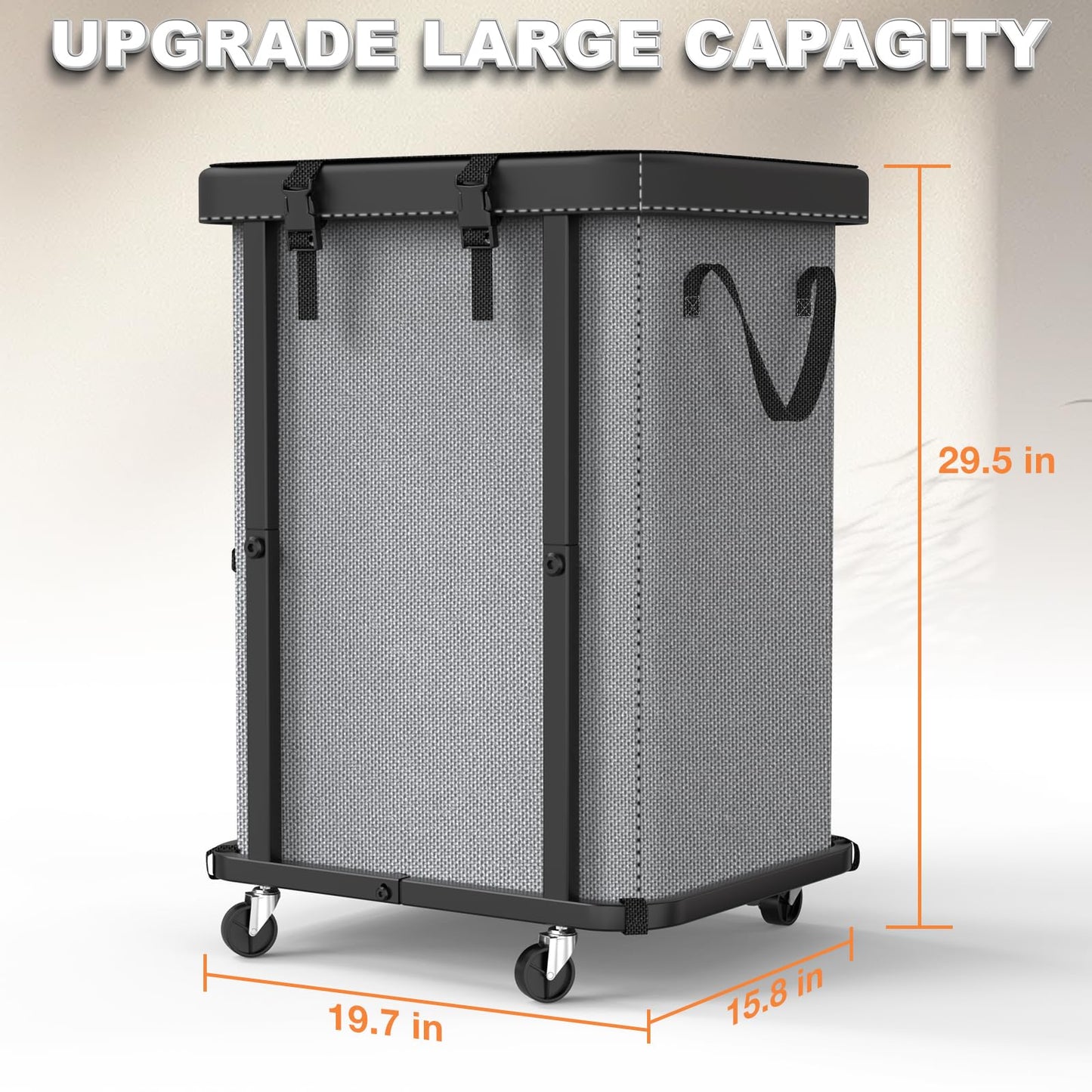 150L (40 Gal) Large Fashion Laundry Basket with Wheels, Leather Patchwork Rolling Hamper Carts, Sturdy Metal Frame, Removable Washable Bag, Tall Clothes Sorter for Bedroom, Laundry Room - Gary