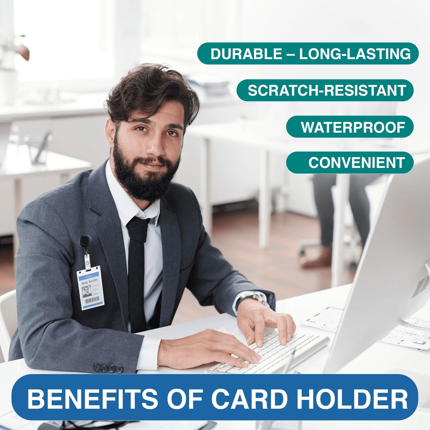 Bestom 50 Pack Frosted Clear Vertical Hard Plastic ID Card Holders- Rigid Plastic ID Card Protector Case W/Thumb Notch and Slot & Chain Holes for School Nurse Staff (50)