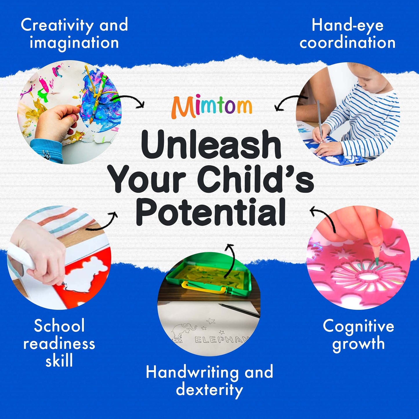 Mimtom Drawing Stencil Kit for Kids | 51 PC Arts and Crafts Stencil Set with over 240 Creative Shapes to Unleash Your Child's World of Imagination | Kid-Safe Fun Activity Toy for Ages 4 and Up
