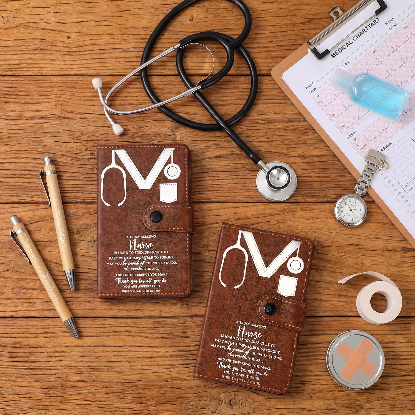 Spiareal 20 Sets Cna Week Gift for Nursing Graduation, Pinning Ceremony Gifts, 3.74 x 6.1 Inches Inspirational Hardcover Notebook with Bamboo Pen for Nurse RN LPN CNA (Brown)
