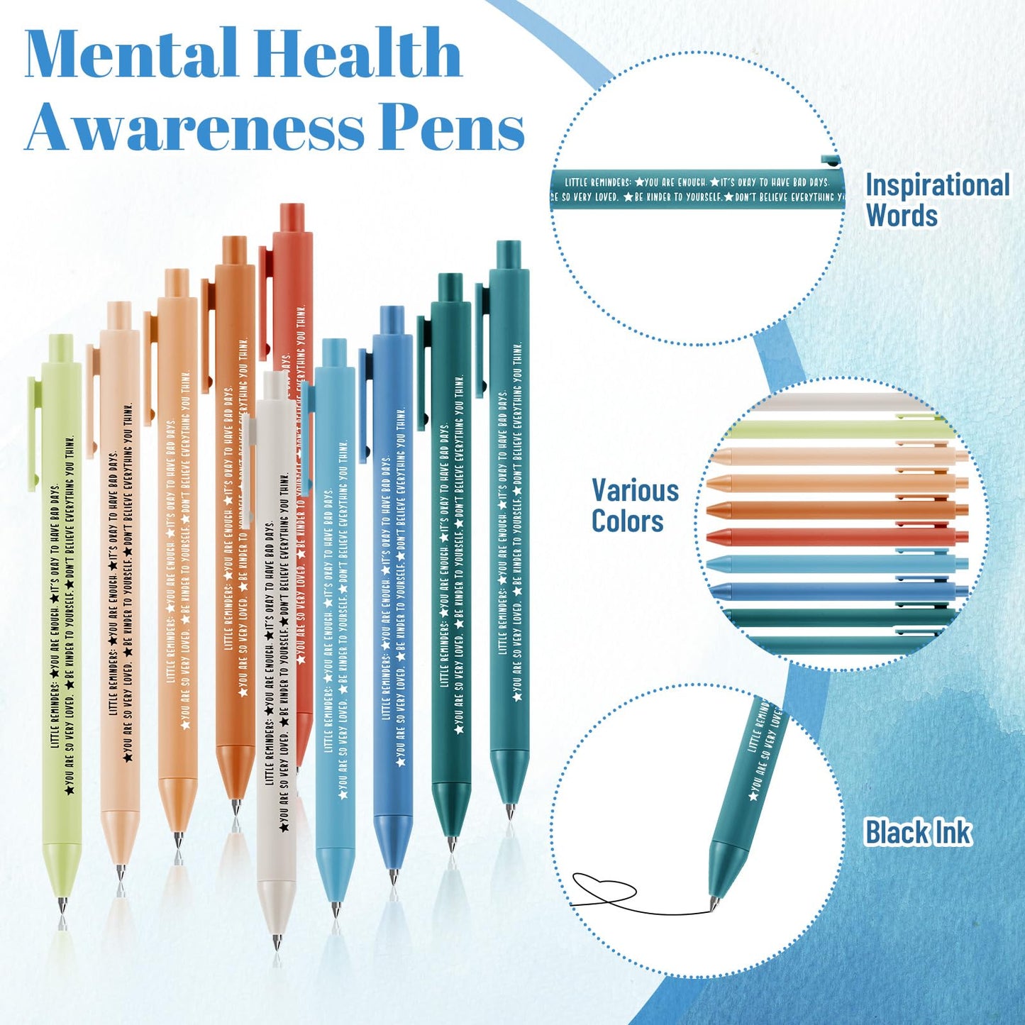 Sayglossy Inspirational Pens Gifts Bulk Mental Health Motivational Quotes Ballpoint Pen Black Ink Thank You Appreciation Gift for Nurse Cna Week Employee Coworker Office Teacher(200 Pcs,Multicolor)