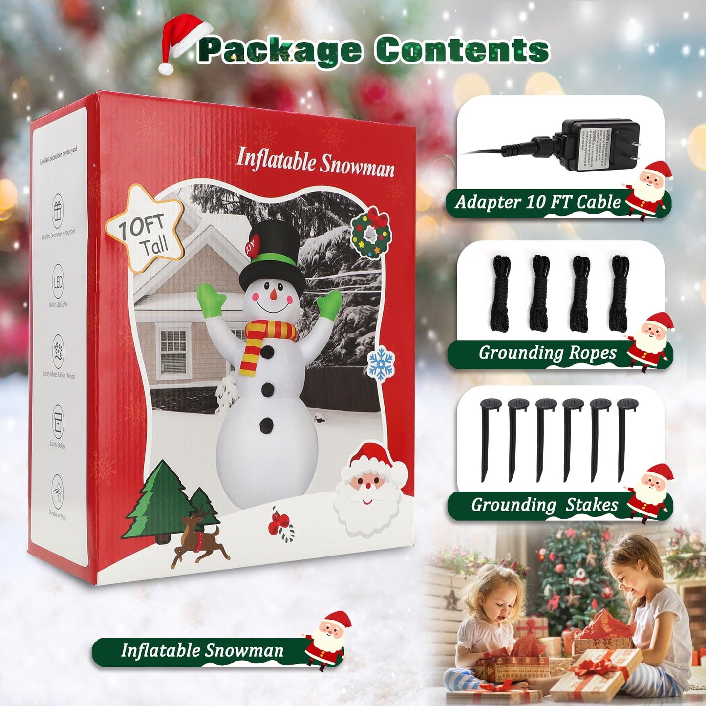 10 FT Christmas Inflatables Snowman Wear Magic Hat, Blow Up Outdoor Decorations Built-in Bright LED Light, Giant Snow Man Yard Decor for Festive Holiday Garden Patio Lawn Mall Display Hall Xmas Party