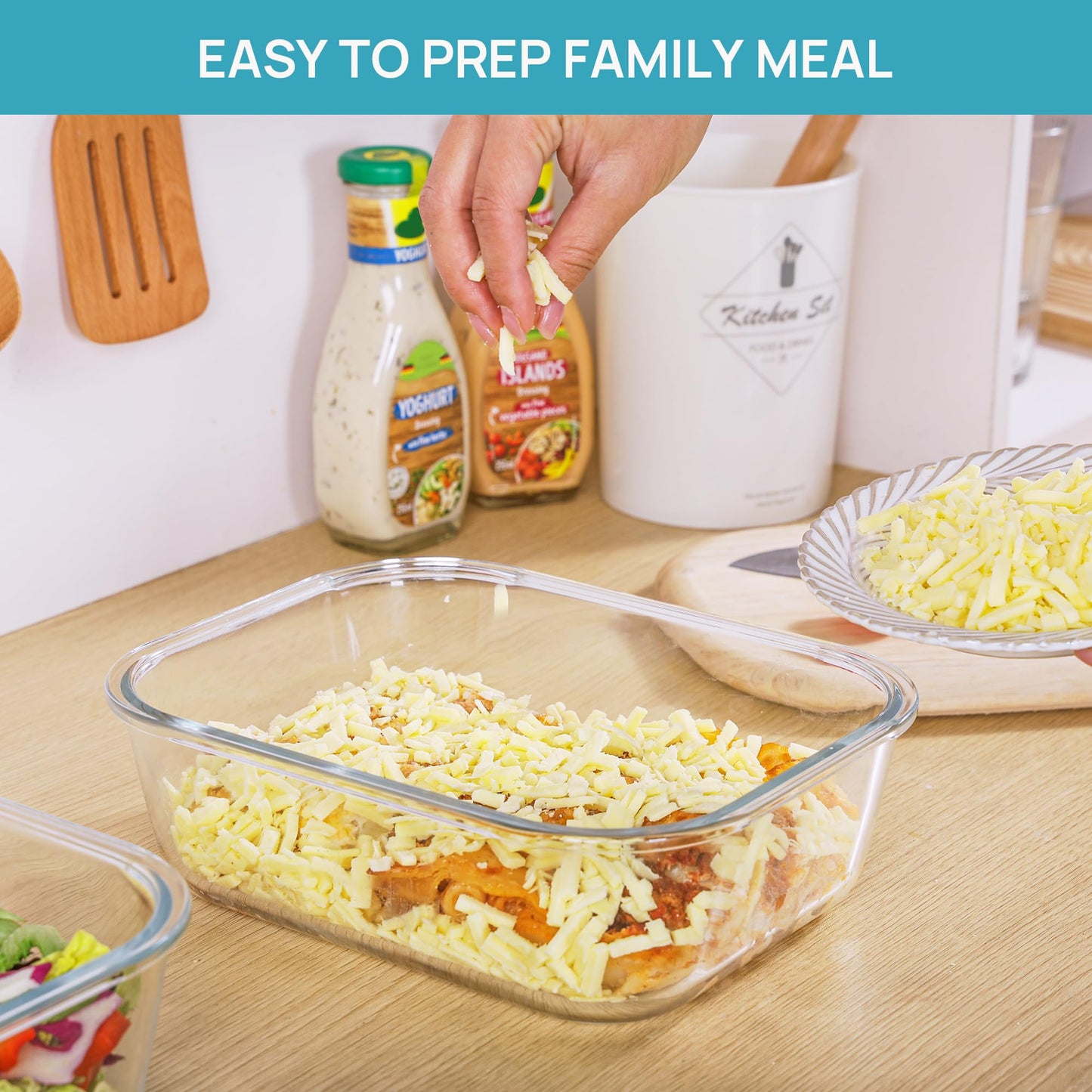 Vtopmart 2Pack 2260ml/ 76.4oz Large Glass Storage Containers with Lids, Meal Prep Food Container Set with Snap Airtight Lid for Baking, Microwave, Oven, Leak Proof, for Freezer, Dishwasher, Grey