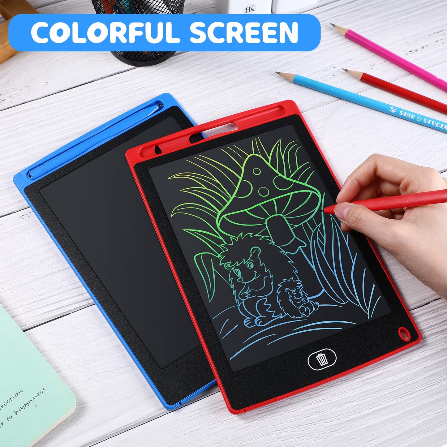 Zhehao 32 Pieces LCD Writing Tablet Doodle Board Electronic Toy 8.5 Inch Colorful Doodle Board LCD Erasable Drawing Pad Reusable Writing Pad Toys for Girls Boys(Blue, Red, Green, Pink)