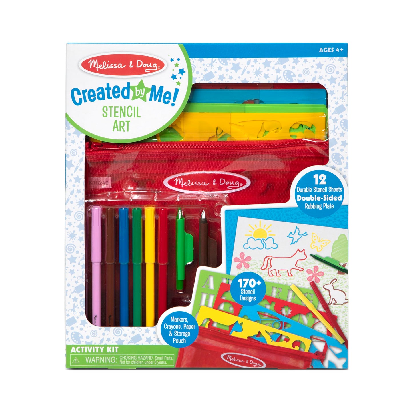Melissa & Doug Created by Me! Stencil Art Coloring Activity Kit in Storage Pouch - 170+ Designs, 6 Markers, 2 Crayons, Paper - FSC Certified