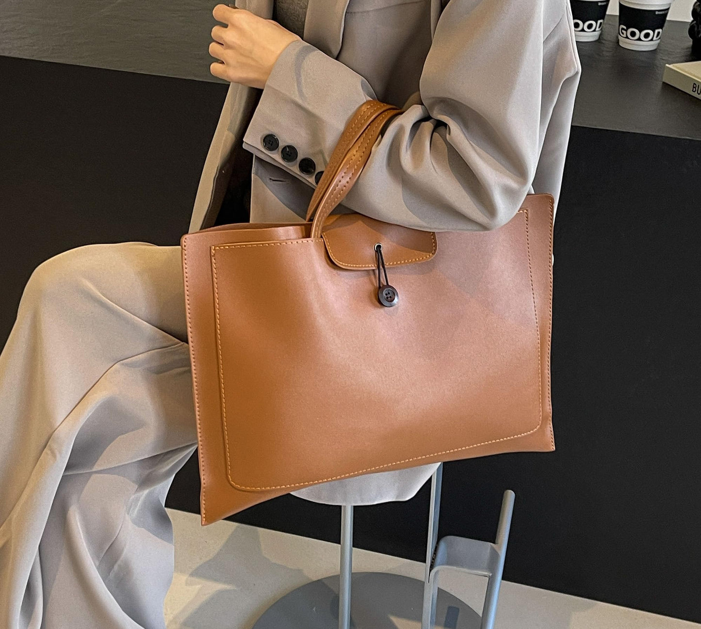 Tote bag,Laptop Bag for Women and Men, Waterproof Leather Computer Bags Business Office Work Bag Briefcase (brown)