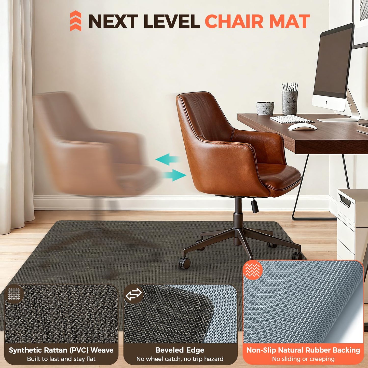 BAGAIL Office Chair Mat for Hardwood Floor, 35"x47" Heavy Duty Computer Chair Mat - Fast Flat & Smooth Glide - Non-Slip Desk Chair Floor Protector for Home Office - Dark Brown