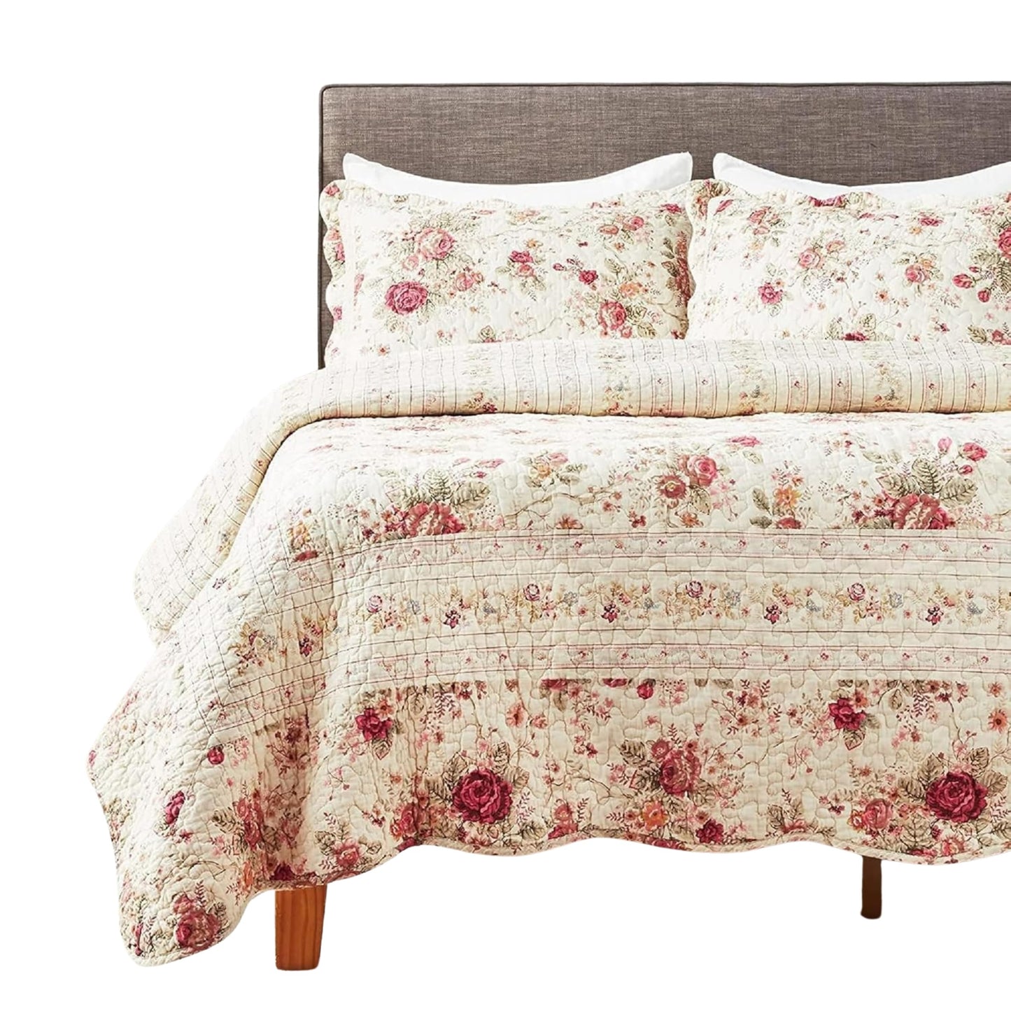 Greenland Home Antique Rose Full/Queen Quilt Set, Ecru