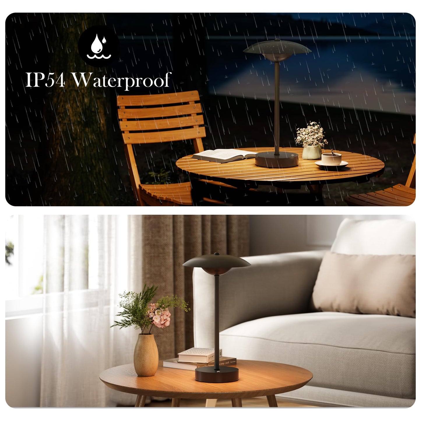 HISEEGO 2 Pack Cordless Table Lamps, Rechargeable Battery Powered Lighting, Indoor/Outdoor Table Lamps for Patio Restaurant Home Dinner Dining Kitchen Bar Camping Balcony,Waterproof & Wireless(Black)