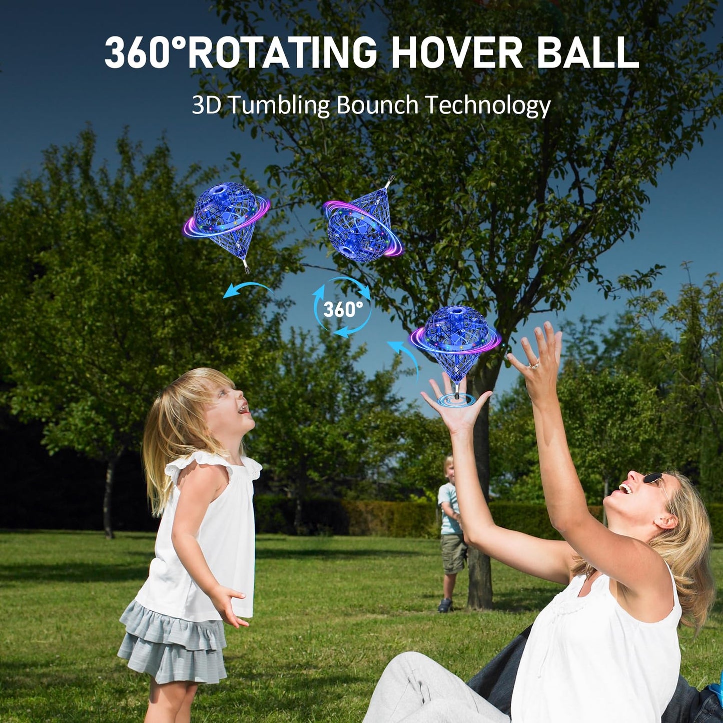 Flying Orb Ball Toy, Dhapy Upgraded 360°Rotating Magic Hover Fly Fidget Spinner, Floating Ball Cool Flying Toys for 6 7 8 9 10 11 12+ Year Old Boys Girls Teens Outdoor Toys (Blue-L)