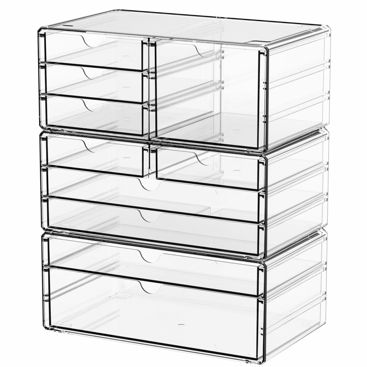 Yieach 3 Pack Clear Storage Drawers With 10 Drawers,Stackable 11.1” Large Acrylic Drawer Organizer and Makeup Organizer For Vanity,Bathroom Countertop,Cabinet,Pantry,Office Supply Storage Bins Drawers