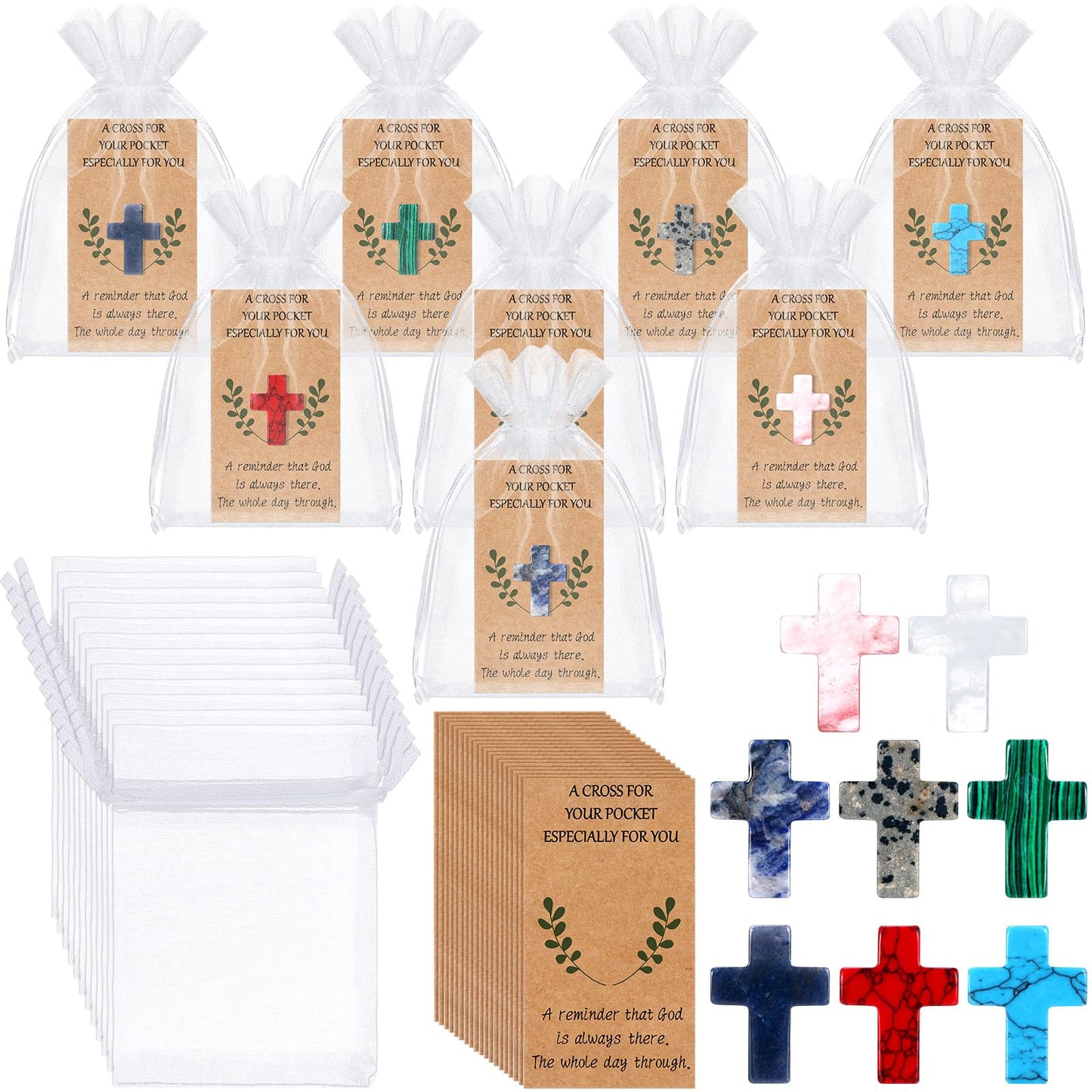 Tioncy 192 Pcs Pocket Hug Token Bulk Greeting Cards with Cross Crystal Stones Religious Keepsake Exchange Bookmarks for Friends Family Distance Social Relationship Gift (Elegant Style,Novelty Color)