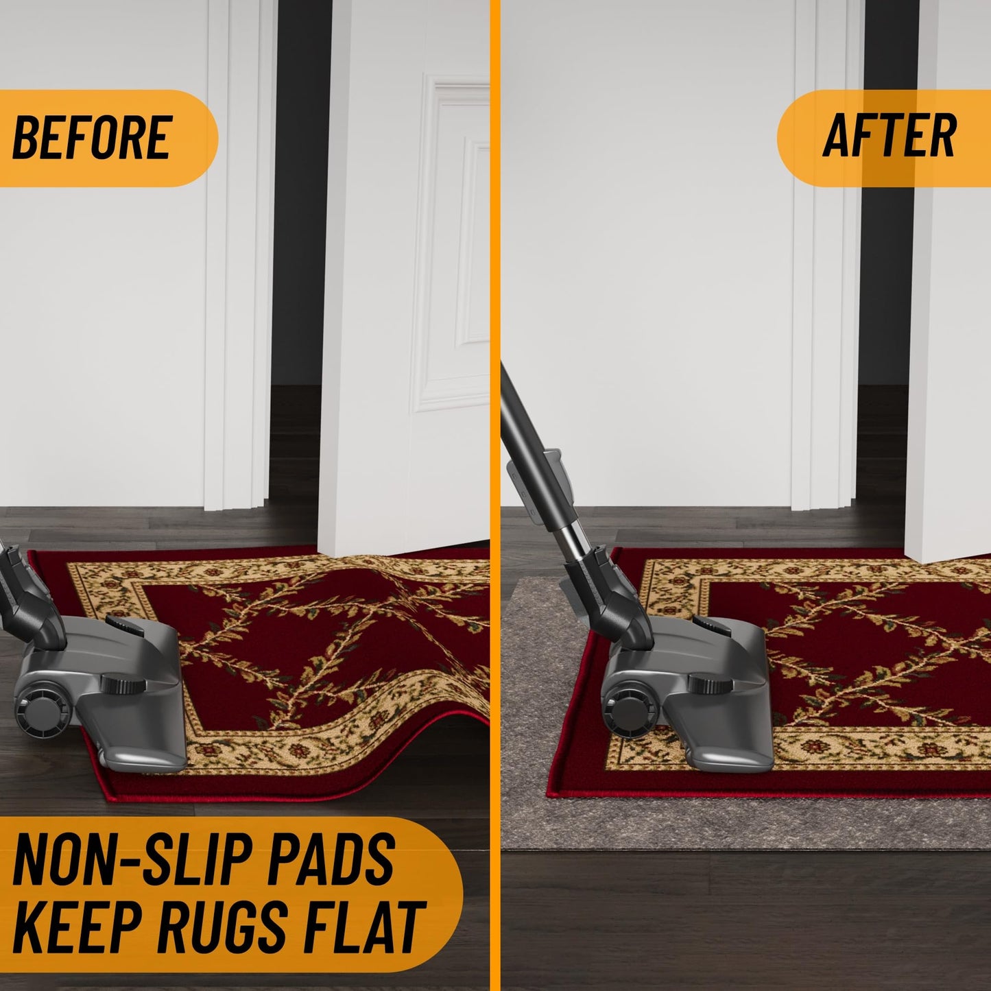 Ottomanson 3' x 10' Non-Slip Rug Pad Gripper 1/4 Inch Thick Dual Surface Felt + Rubber Gripper - Safe for All Floors, Brown