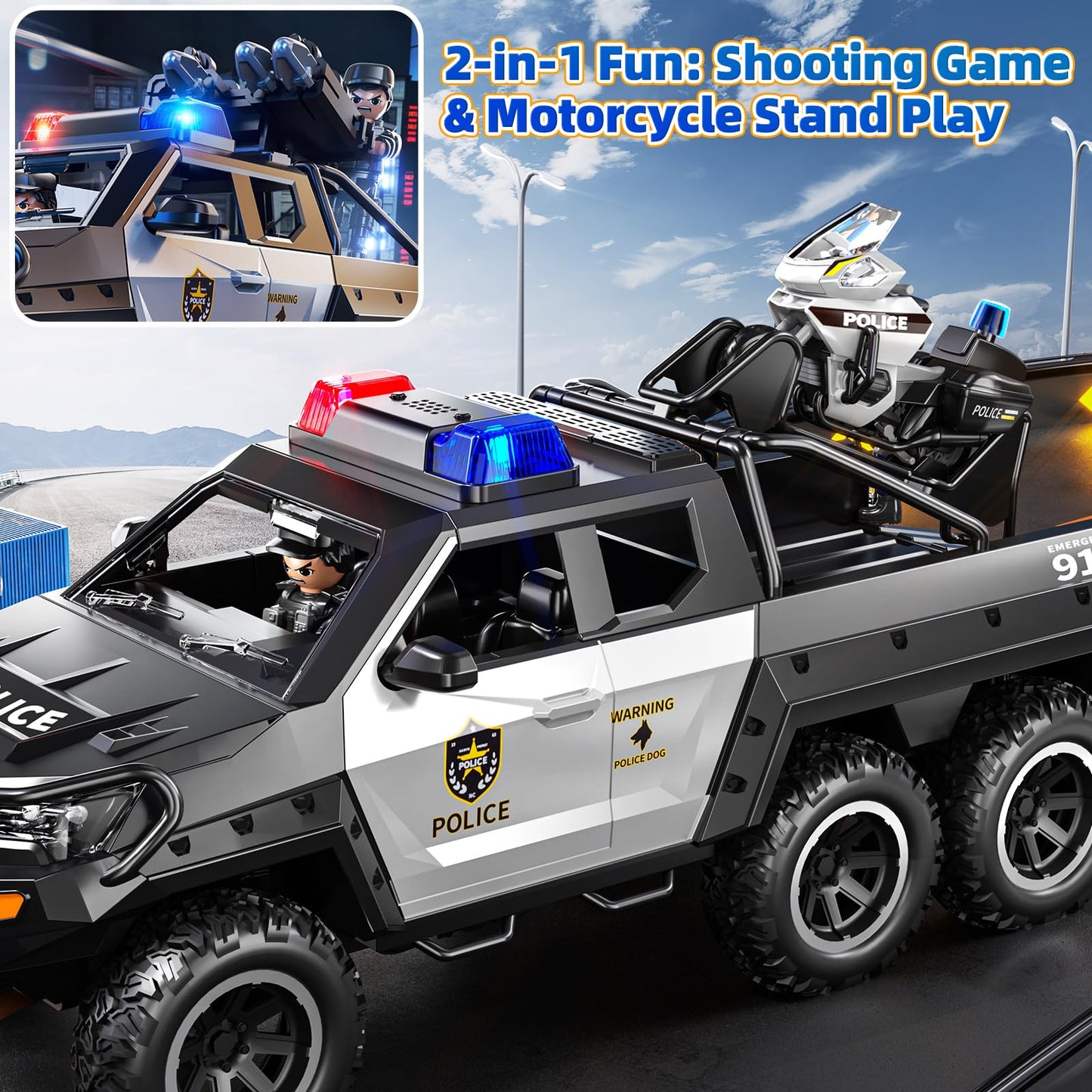 MSKOLER Police Car Toys for Boys 3-5, Play Vehicles for Boys Girls Ages 3-12 with Light and Sound, Role Playing Police Truck Toys, Toddler Truck Gifts for Kids Ages 4-8