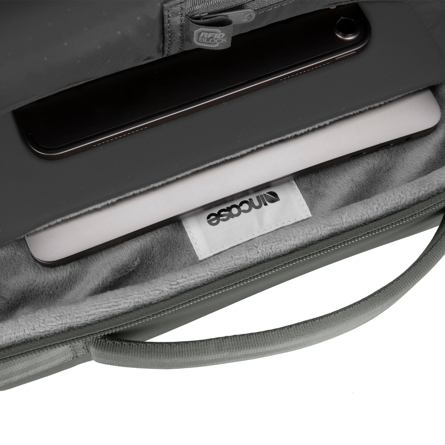 Incase A.R.C. Tech Tote - 14L Laptop Bag and Travel Backpack, Faux Fur Laptop Compartment, Removeable Shoulder Strap, RFID Blocking Tech Pocket, Internal Water Bottle Pocket - Smoked Ivy