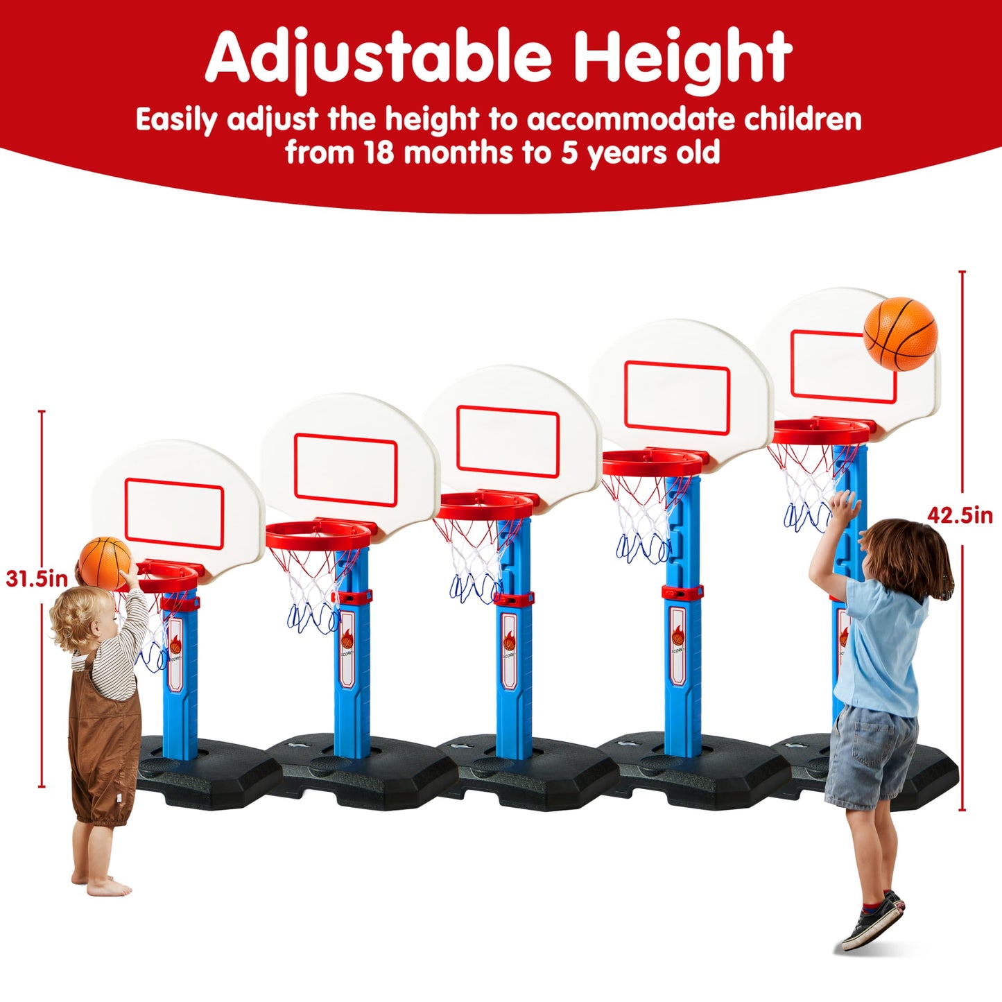 JOYIN Toddler Basketball Hoop Indoor, Adjustable Basketball Goal for Kids with 4 Balls, Game Toys for Playroom Pool Outdoor, Birthday Gift for Baby Boys Girls Age 1 and Up - Air Pump Included