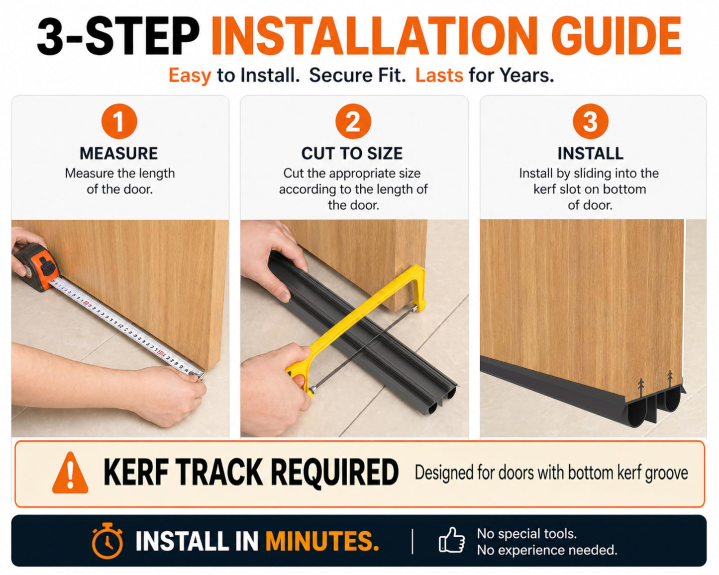 Exterior Door Sweep [2 Pack] – 36 Inch Kerf Weather Stripping with Dual Air Tube Seal & Vinyl Fins | Under Door Bottom Seal Strip for Exterior Doors with Kerf Track | Quiet & Tight Fit
