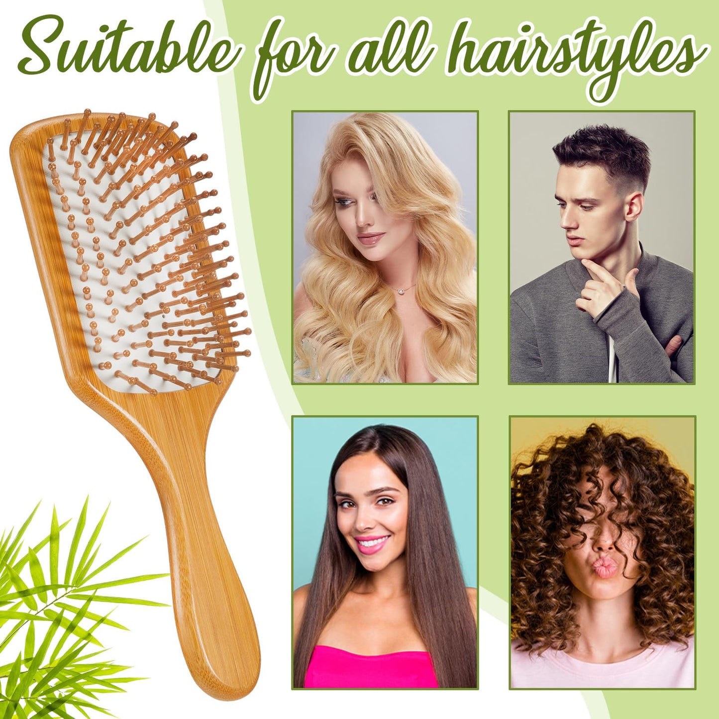Tessco for you 12 Pcs Bamboo Hair Brushes for Women Bulk Wooden Paddle Brush Scalp Massage Bamboo Bristles Anti Static Men Engraving DIY Gift for Mother's Day Wedding(White,9.65'' X 3.35'')