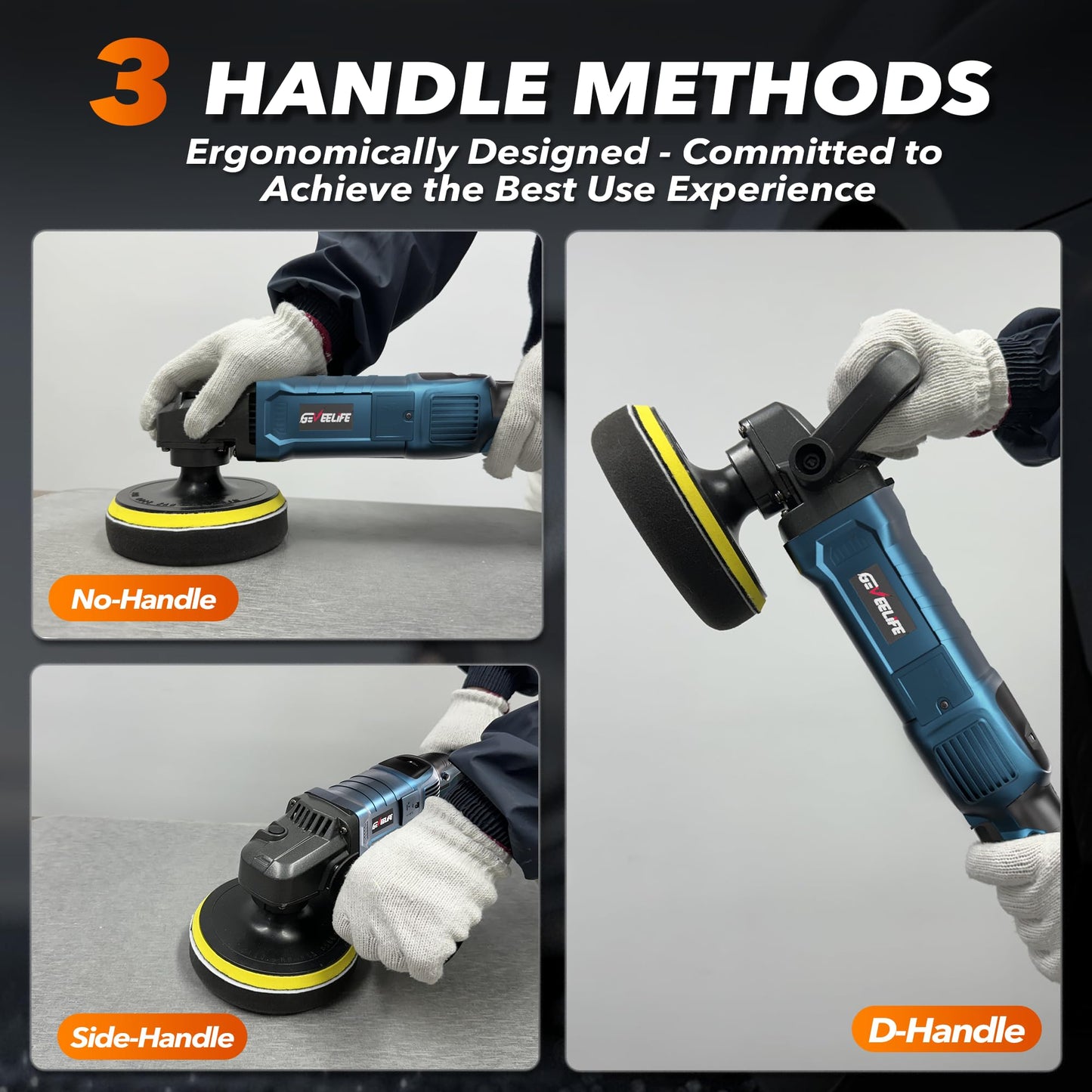 GEVEELIFE Buffer Polisher, 6 Inch/7 Inch 1600W Rotary Car Buffer Polisher Waxer, 7 Variable Speed 1000-3500 RPM, Detachable Handle for Car, Boat Sanding, Polishing, Waxing