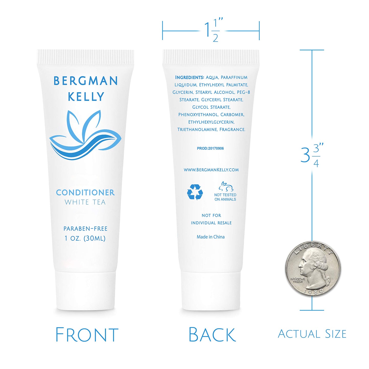 BERGMAN KELLY Hotel Conditioner (1 Fl Oz, 100 PK, White Tea), Delight Your Guests with Revitalizing and Refreshing White Tea Travel Conditioner, Quality Small Amenities Hotel Toiletries in Bulk