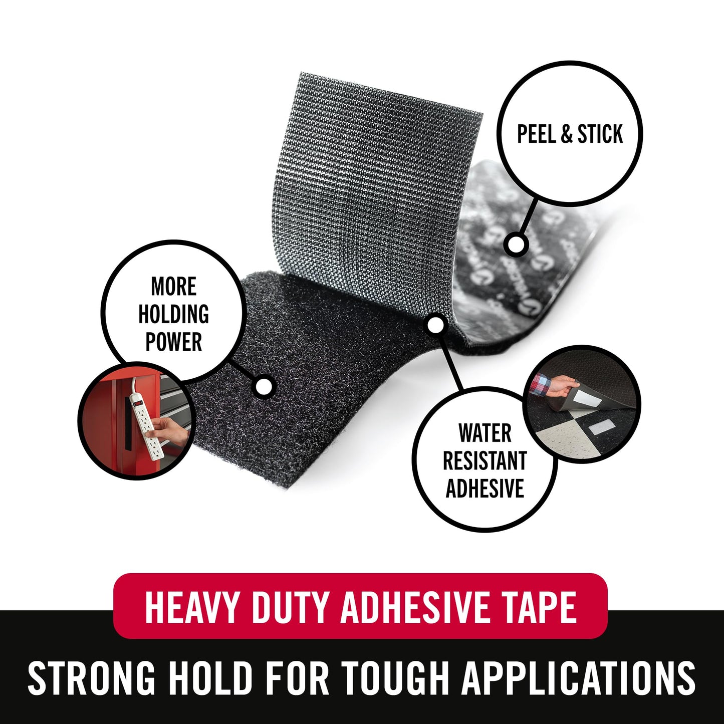 VELCRO Brand Heavy Duty Tape with Adhesive | 25 Ft Bulk Roll 2" Wide | Holds 10 lbs, Black | Industrial Strength Strong Hold for Indoor or Outdoor Use (30081)