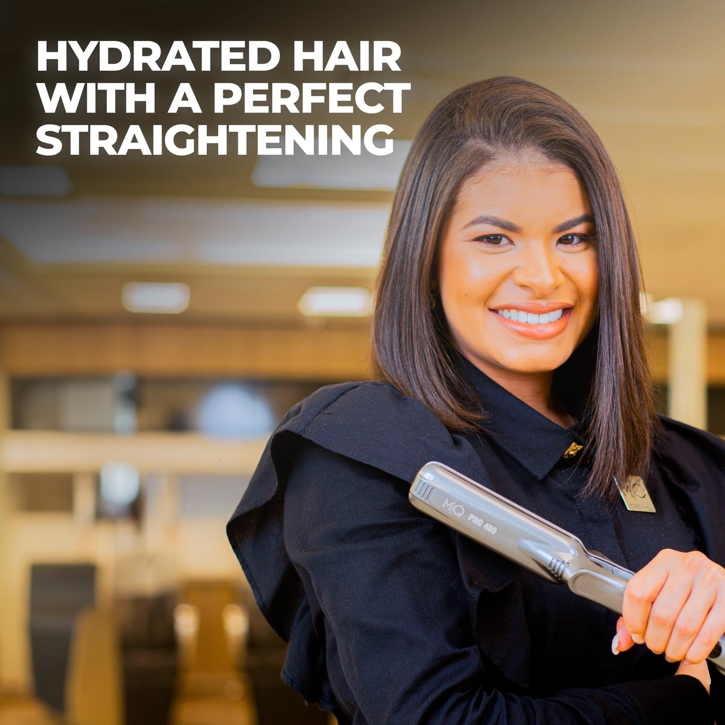 MQ Hair - Professional Titanium Flat Iron 480°F - Bivolt, Anatomic Design, Ultra-Smooth, Mirror Effect - 3 Passes Needed, Temperature Control, Perfect Straightening - Gray Color