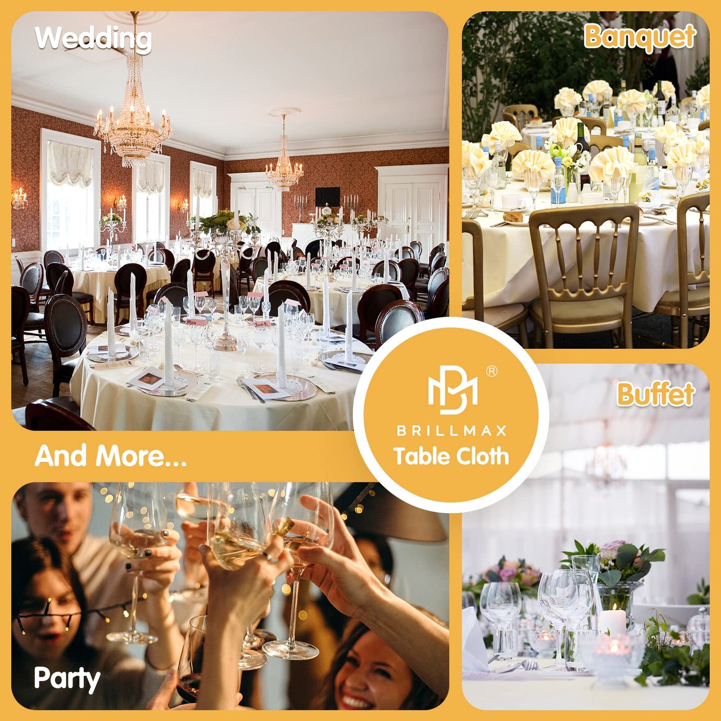 BRILLMAX 6 Pack Ivory Round Tablecloths 120 Inch - Circle Bulk Linen Polyester Fabric Washable Table Cloth Cover for Wedding Reception Banquet Birthday Party Buffet Restaurant