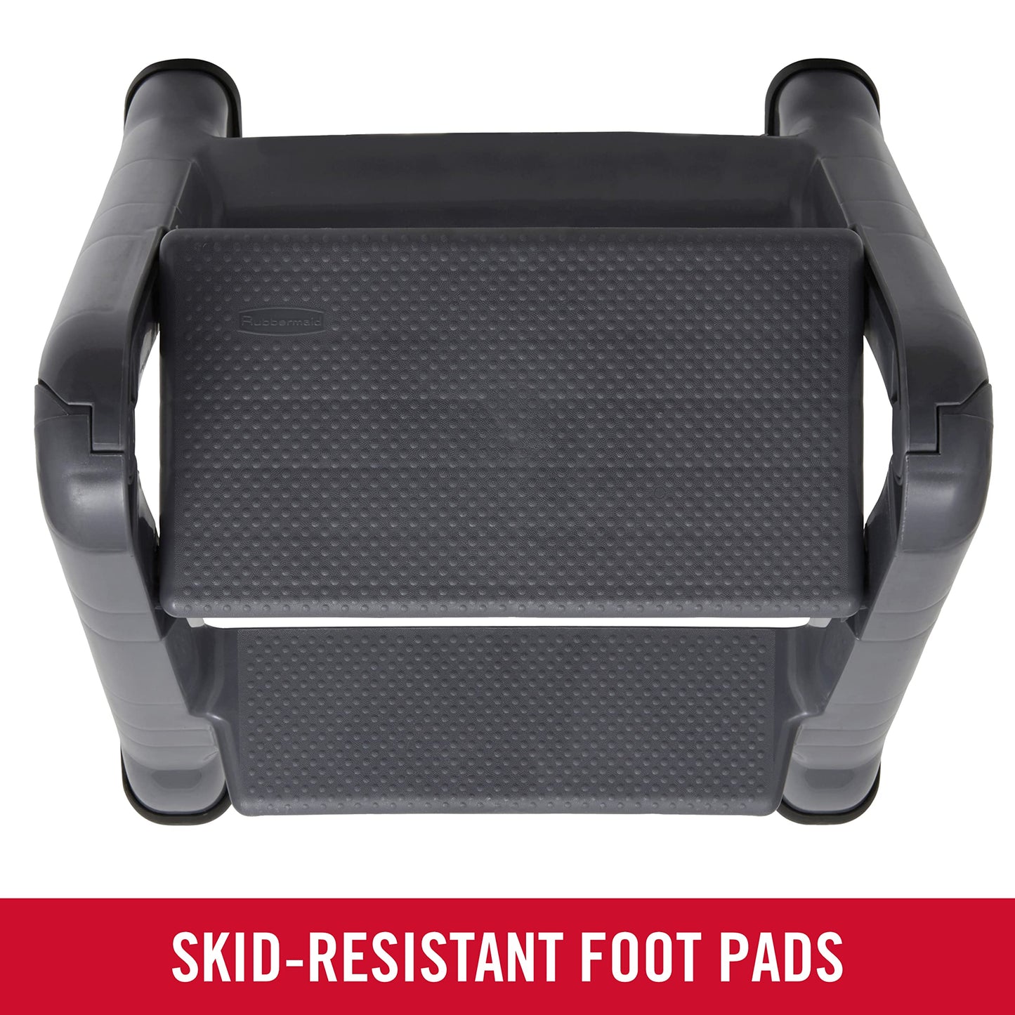 Rubbermaid Two-Step Folding Foot Stool 14-Inch High Gray 300-Pound Capacity Small Step Stool for Adults/Kids for Use in Library/Kitchen/Bathroom/Garage/Closet