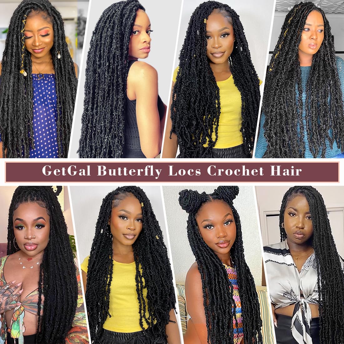 GetGal 24 inch Butterfly Locs Crochet Hair Pre Looped Distressed Faux Locs Crochet Hair for Black Women 6 Packs Butterfly Soft Locs Natural Hair Extension(24inch,1B)