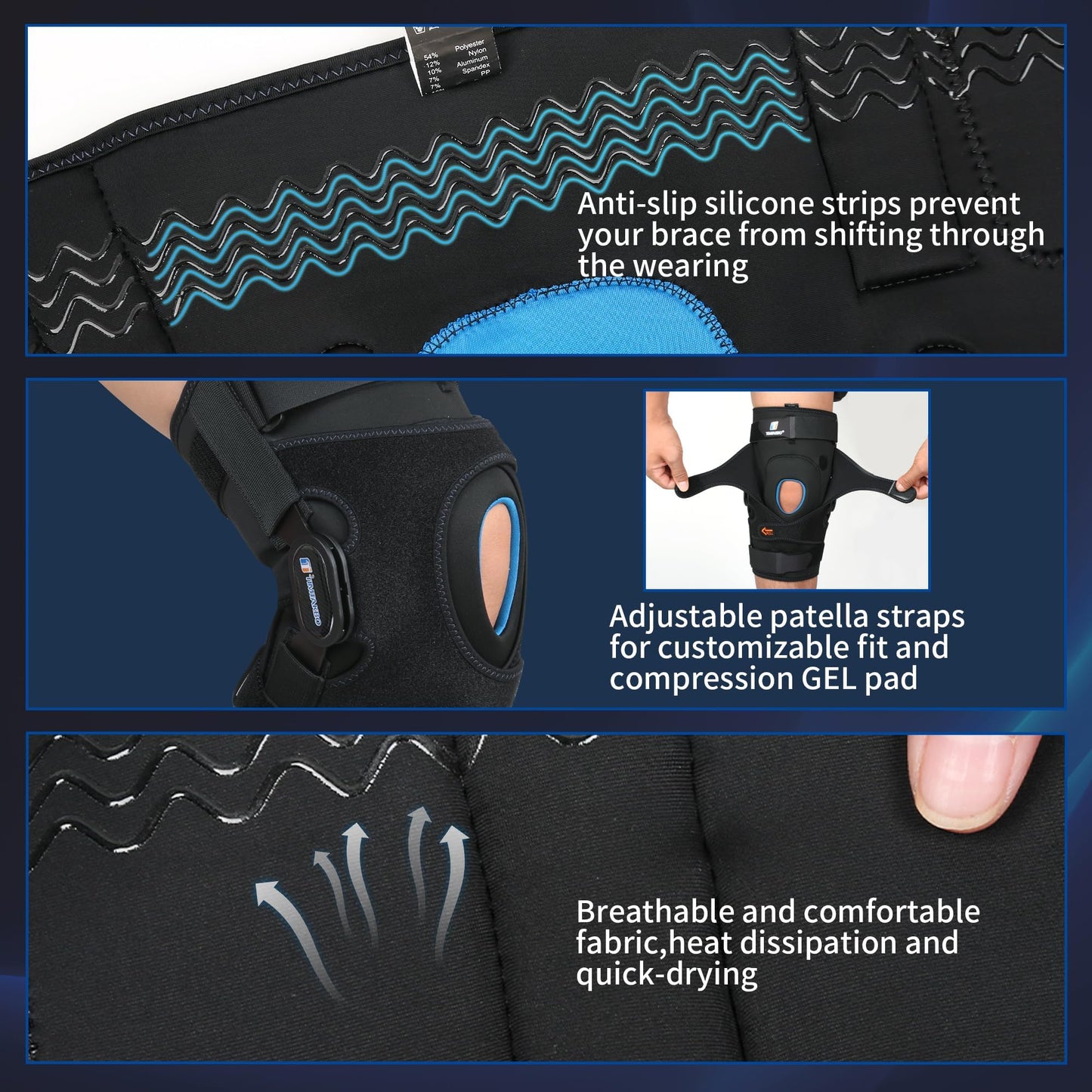 Knee Brace for Men/Women, Hinged Knee Brace with Metal Side Stabilizers, Knee Support with Patella Gel Pad and X-Strap Fixing, Knee Braces for Knee Pain Relief, Meniscus Tear, Arthritis, ACL, PCL, MCL