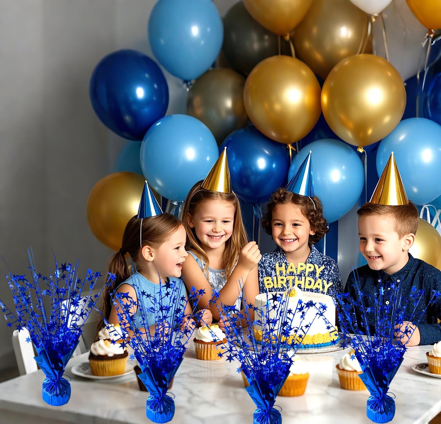 FUBININA 12 Pack Metallic Foil Spray Centerpiece Star Table Decoration Burst Table Centerpieces for Birthday New Years Nye Wedding Anniversary Graduation Holiday Party Supplies Decor, Navy Blue