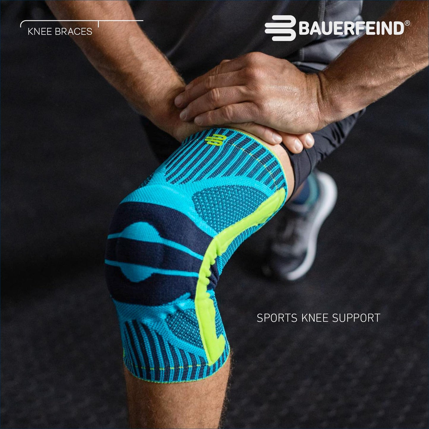 Bauerfeind Sports Knee Support - Knee Brace for Pain Relief and Stabilization - Patellar Knee Pad for Enhanced Support - Targeted Compression - Lightweight & Durable (Black/Blue, L)
