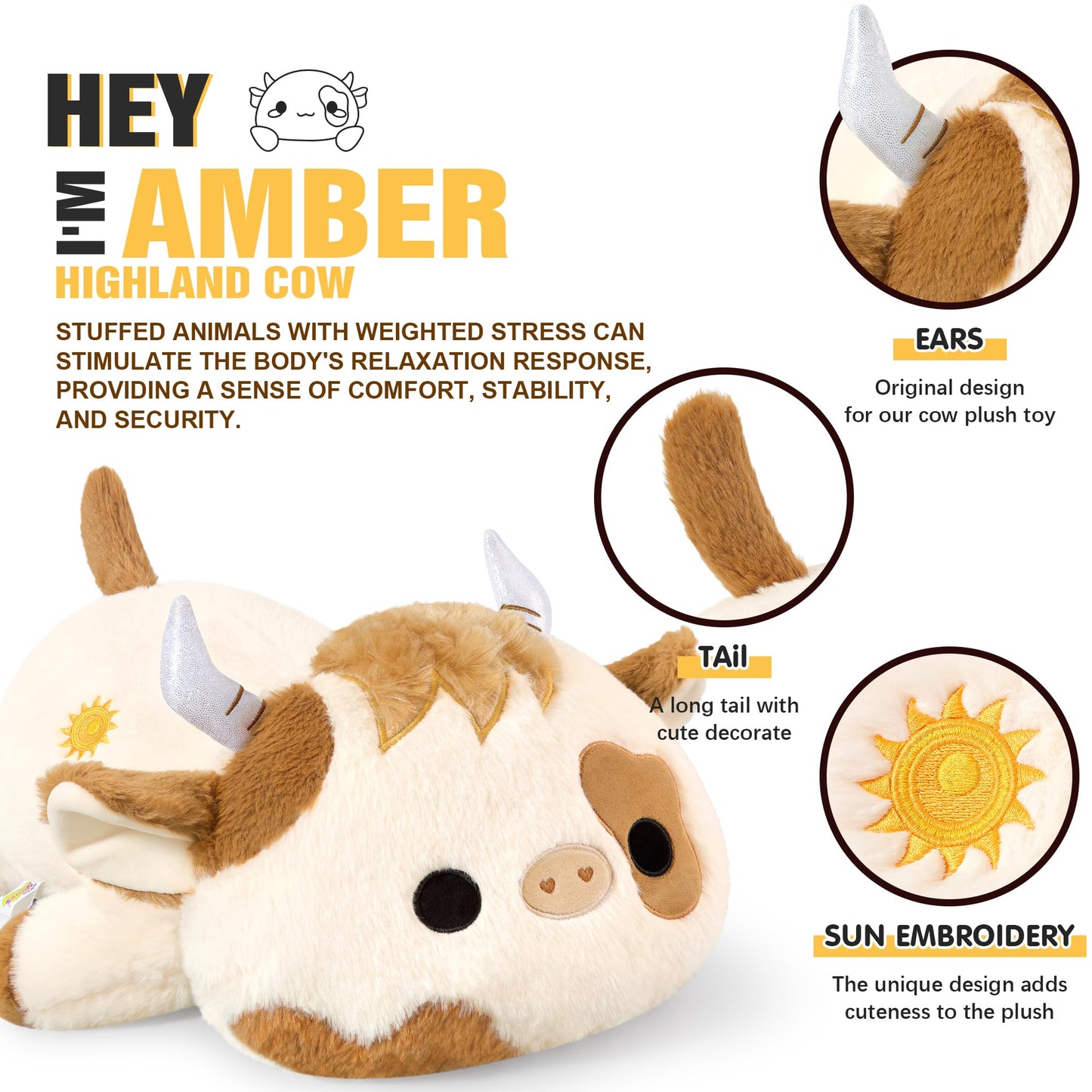 Onsoyours Original Weighted Stuffed Animals, 4.0 lbs Weighted Highland Cow Plush Toy, 20" Large Soft Weighted Scottish Cow Pillow Gifts for Kids & Adults