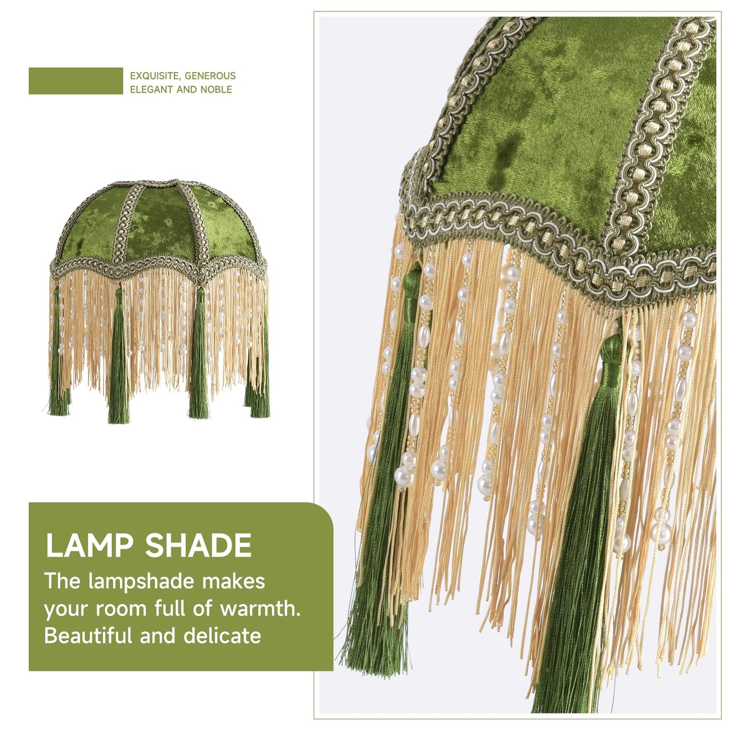 xiaojuande-Lampshade with tassels, Premium Classic Victorian, Style Bell Shape Scallop velvet top replacement lamp,9.8“Width 11.3”height(olive green)