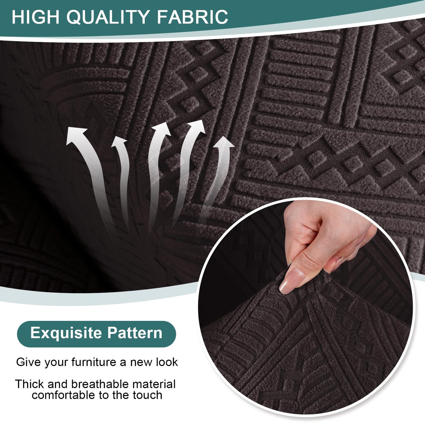 Ruaozz Stretch Loveseat Recliner Covers with Console 4-Pieces Recliner Sofa Covers with Pockets Jacquard Reclining Couch Covers Furniture Protector with Elastic Straps Bottom (2 Seater, Chocolate)