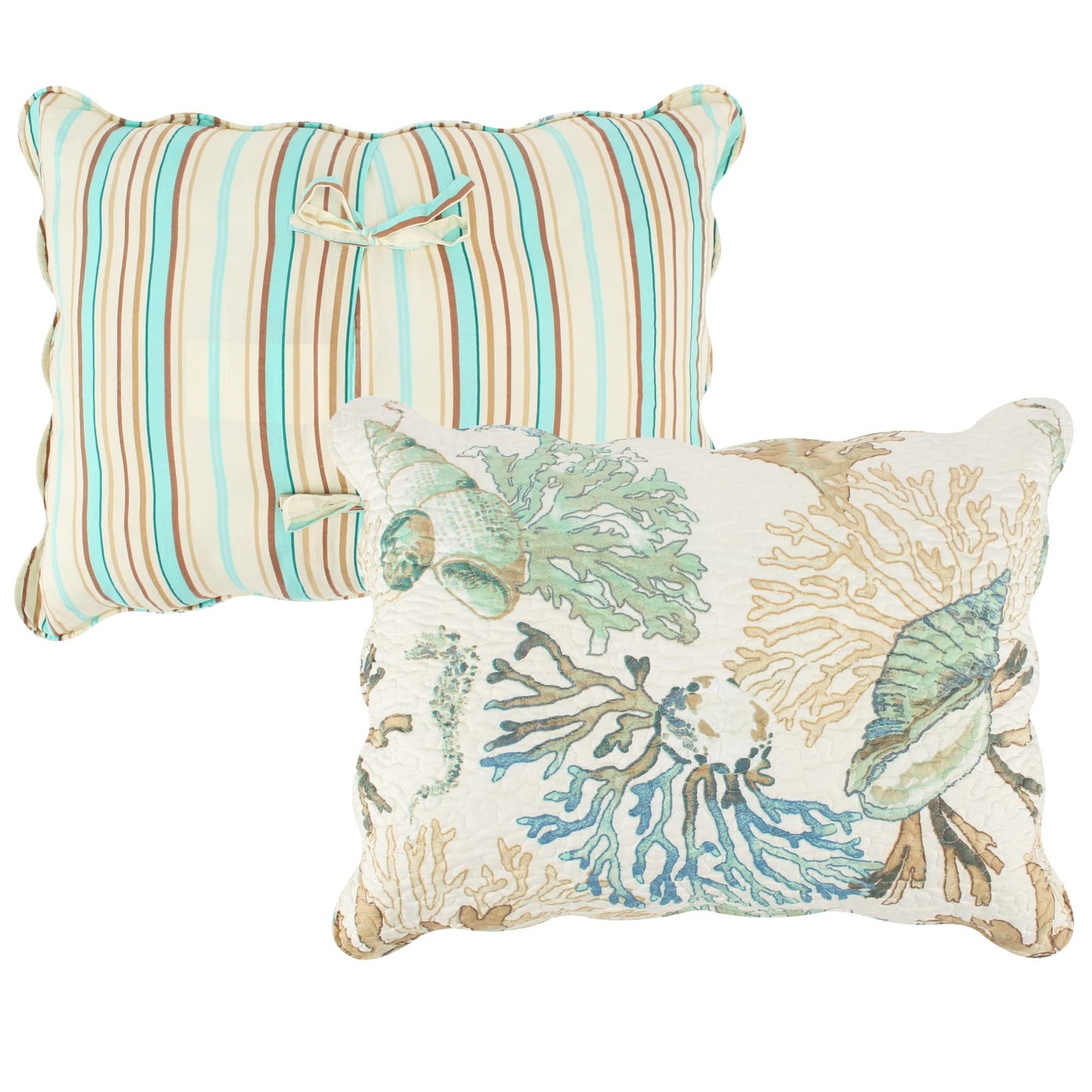 Greenland Home Atlantis Coastal Sea Coral Oversized Reversible Quilt Set, 5-Piece Full/Queen, Jade