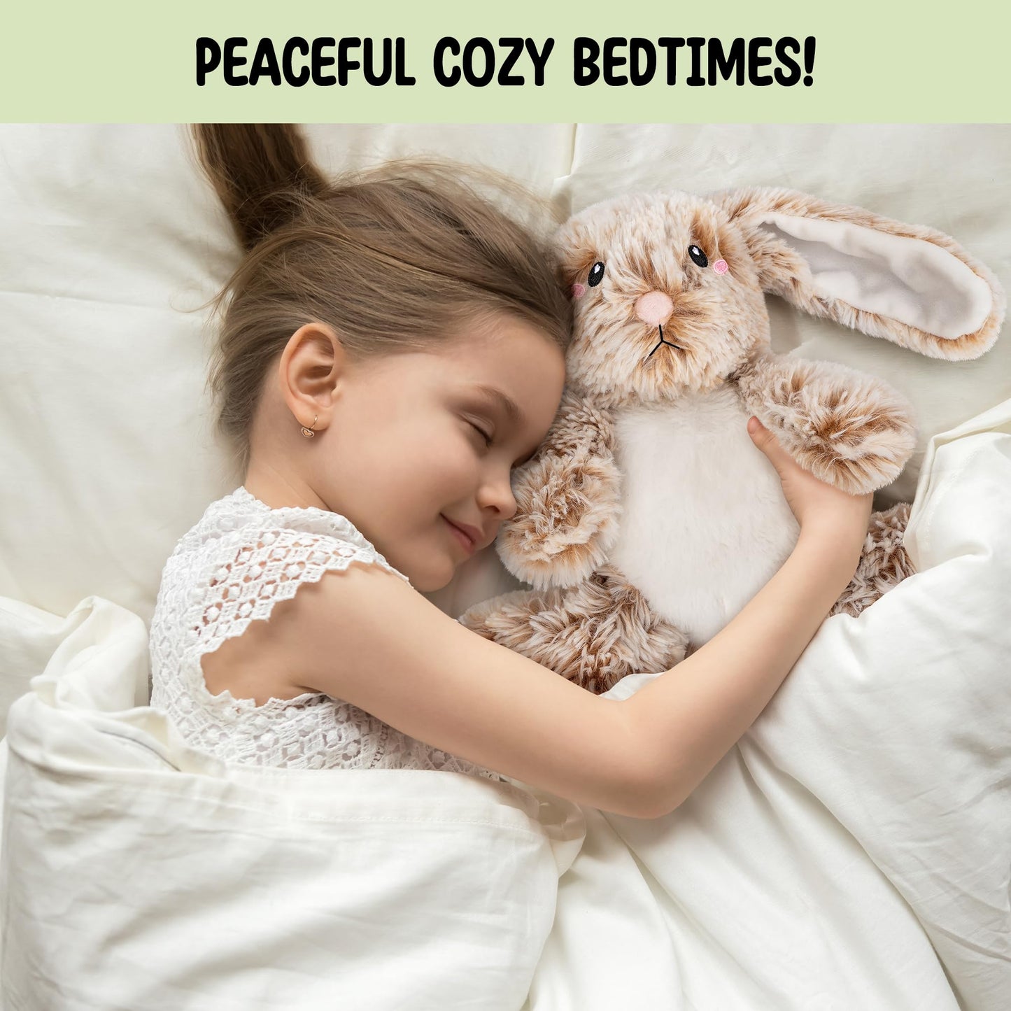 Happy Fuel Microwavable Unscented 1.5 lbs Heating Pad for Women and Kids - Cute Soft Cozy Pillow Plush Heatable Warm Stuffed Animals - Kawaii Hot and Cold Plushie Food Toy (Bunny)