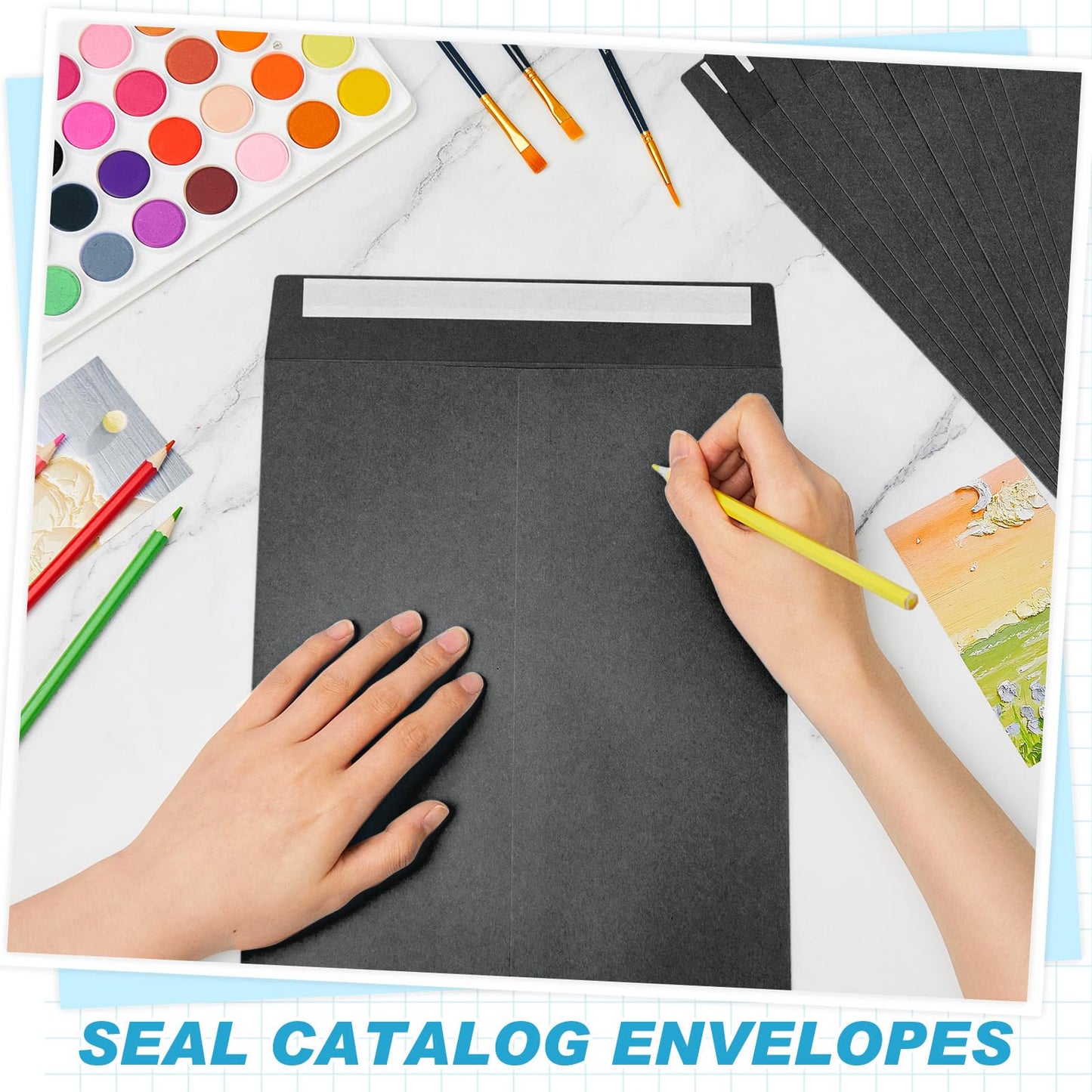 Janlaugh 100 Pcs 9'' x 12'' Catalog Envelopes Self Adhesive 32lb Manila Envelopes Kraft Peel & Seal for Secure Mailing Storage Organizing for Office Business Home(Black)